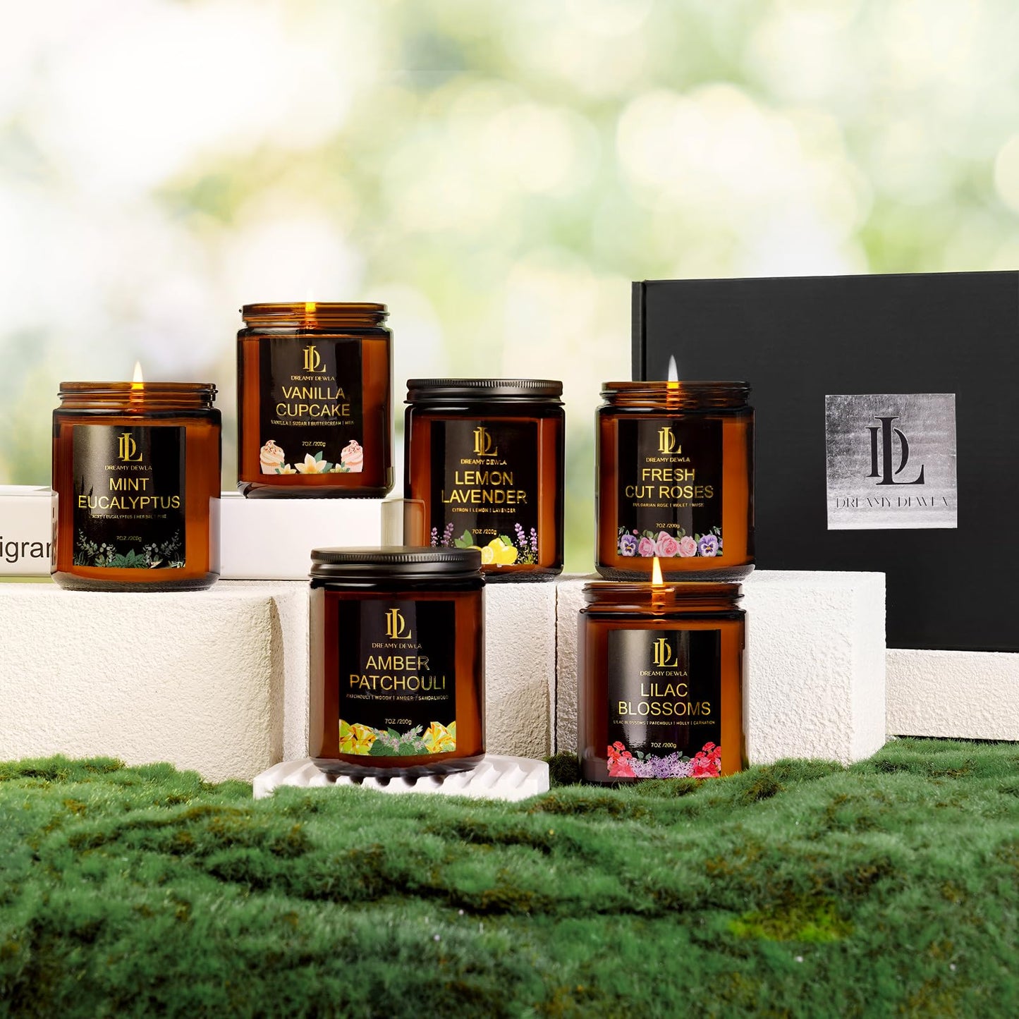 6 Pack Scented Candles Set, 42oz 300 Hour Long Lasting Candle, Soy Candles for Home Scented, Scents of Pink Sands/Coconut Vanilla/Bahama Breeze/Pineapple Cocktail/Sicilian Lemon/Vanilla Ice Cream