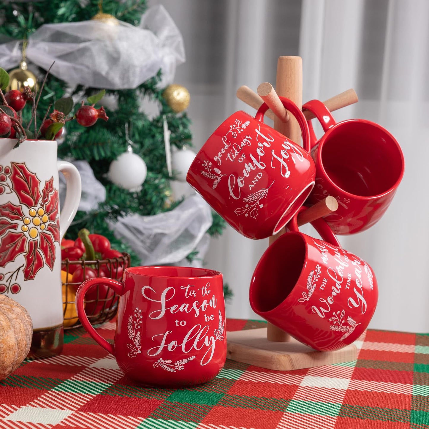 LEHAHA Ceramic Christmas Coffee Mug set,16 OZ Holiday Mugs Set of 6, Festival Coffee Cups with Warm Greeting sayings, Porcelain Christmas Drinkware Ideal for Hot Cocoa, Holiday Tea & Winter Beverages