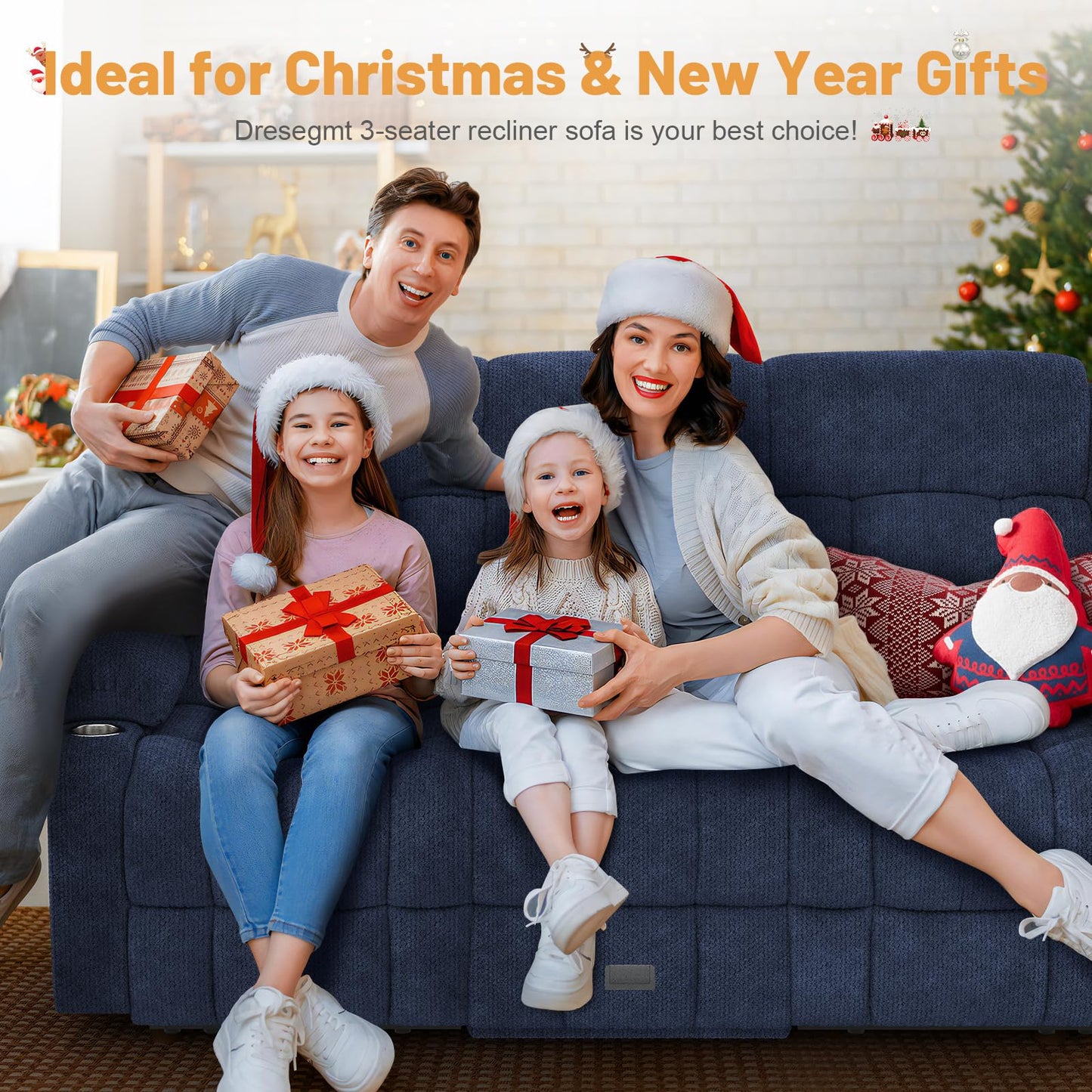 Loveseat Recliner Sofa, Flip Middle Backrest Design 3 Seat Reclining Sofa with Storage Drawer, USB Ports & Cup Holders, Manual Couch for Living Room/RV (Gray)