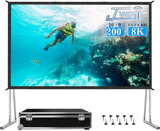 Projector Screen and Stand,JWSIT 135 inch Outdoor Movie Screen-Upgraded 3 Layers PVC 16:9 Outdoor Projector Screen,Portable Video Projection Screen with Carrying Bag for Home Theater Backyard