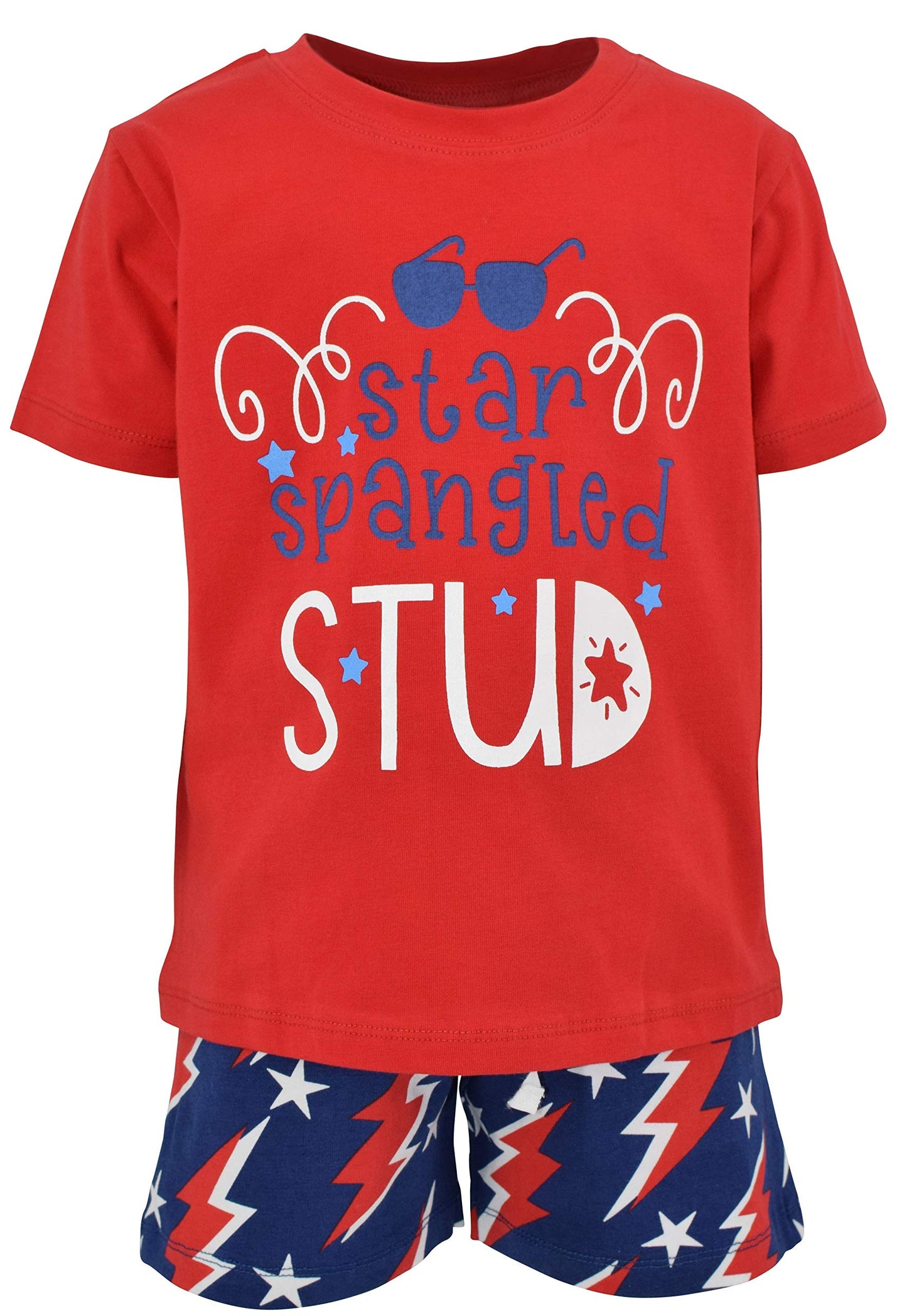 Boys 2pc Shorts Set Outfit Short Sleeve Shirt with Bold Applique Print and Shorts