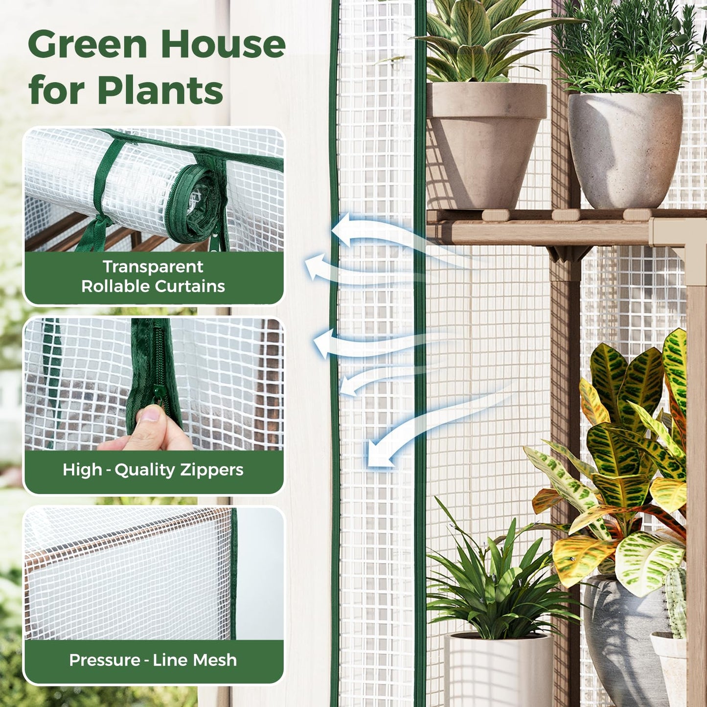 Bamworld 23 x 17 x 54-Inch Mini Greenhouses with Wheels Portable Green House with PE Cover Sturdy Eucalyptus Wood Frame Small Greenhouse for Winter Plant Frost Protection with Sturdy Eucalyptus Frame