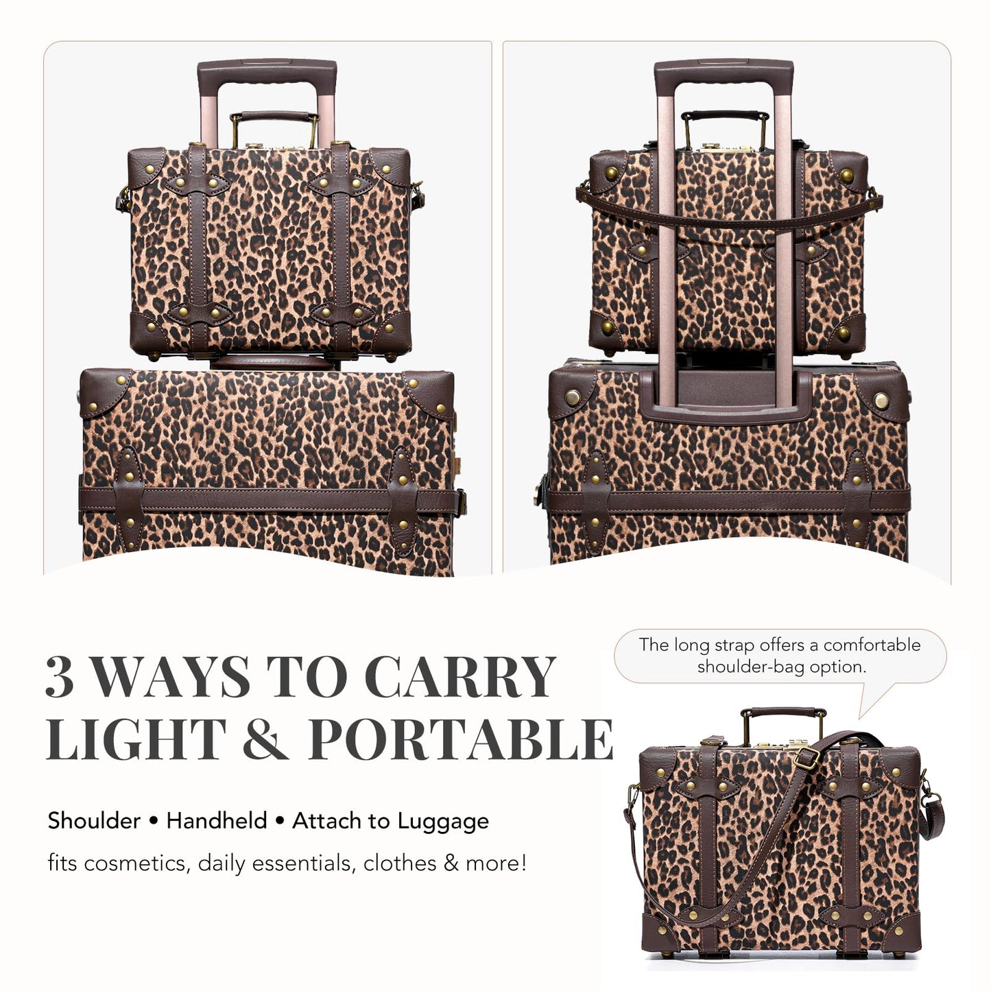 urecity Vintage Luggage Sets of 3 Piece - Hardside Lightweight Spinner Suitcases - Retro Travel Set includes Under Seat Train Case, 26"+20"+12"