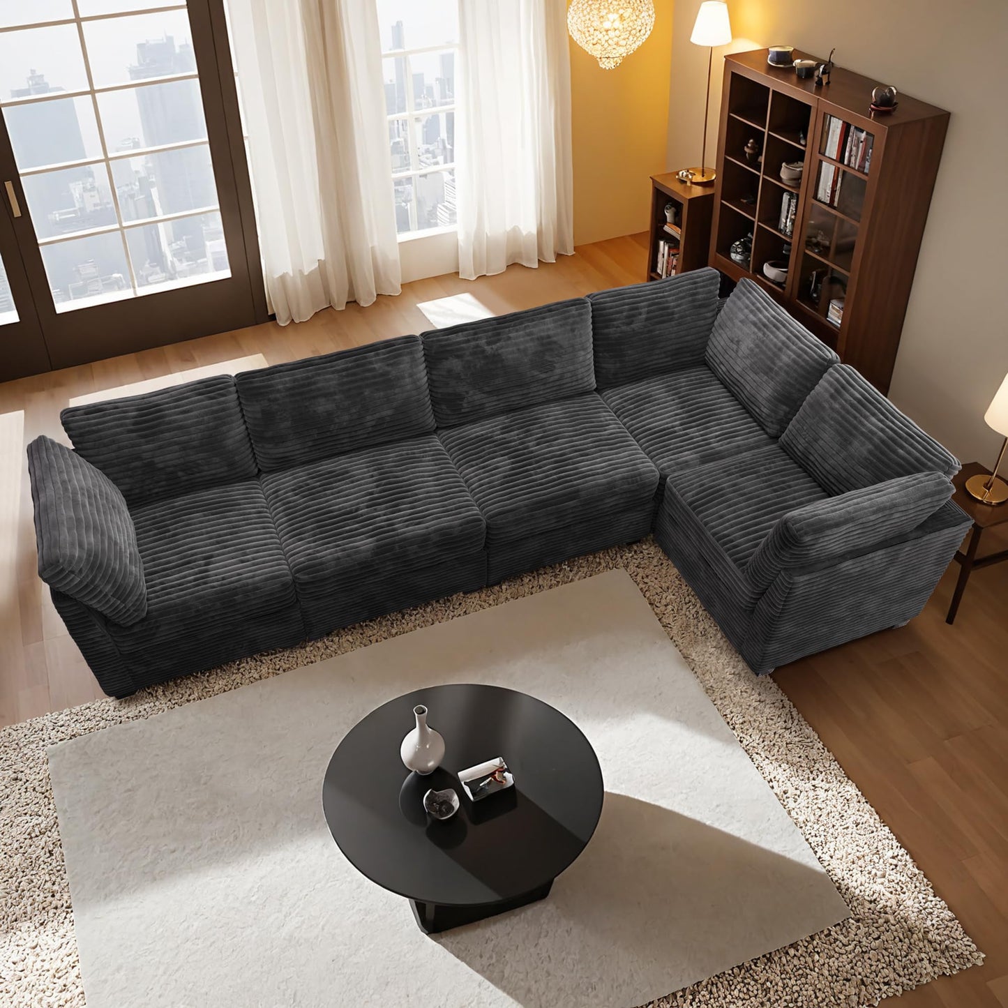 HOOOWOOO Modular Sectional Sofa,5 Pieces Sectional Couches for Living Room,98X98 L Shaped Cloud Couch Set(Grey Velvet Corduroy)