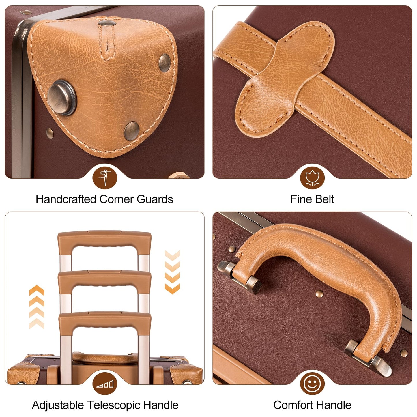 urecity Vintage Luggage Sets of 3 Piece - Hardside Lightweight Spinner Suitcases - Retro Travel Set includes Under Seat Train Case, 26"+20"+12"