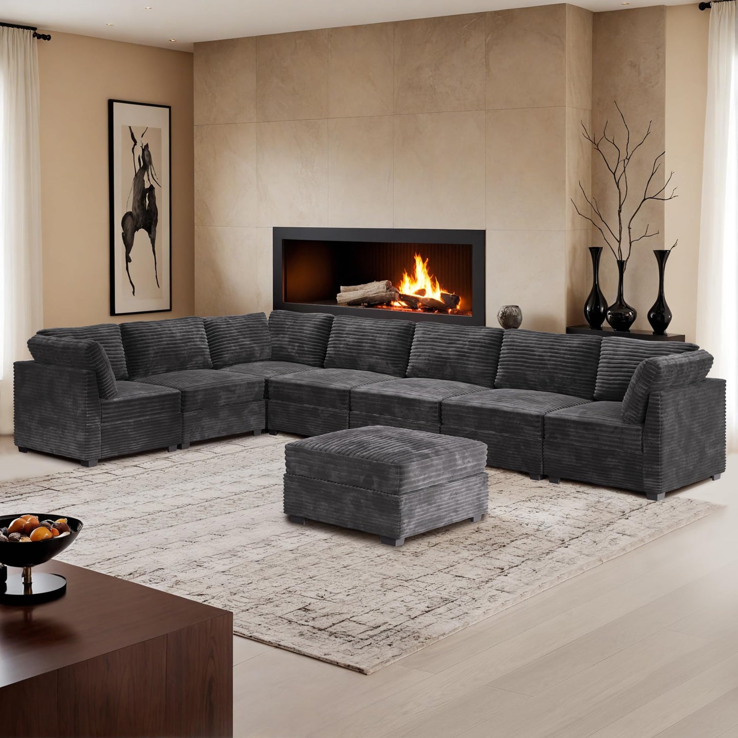 HOOOWOOO Modular Sectional Sofa,5 Pieces Sectional Couches for Living Room,98X98 L Shaped Cloud Couch Set(Grey Velvet Corduroy)