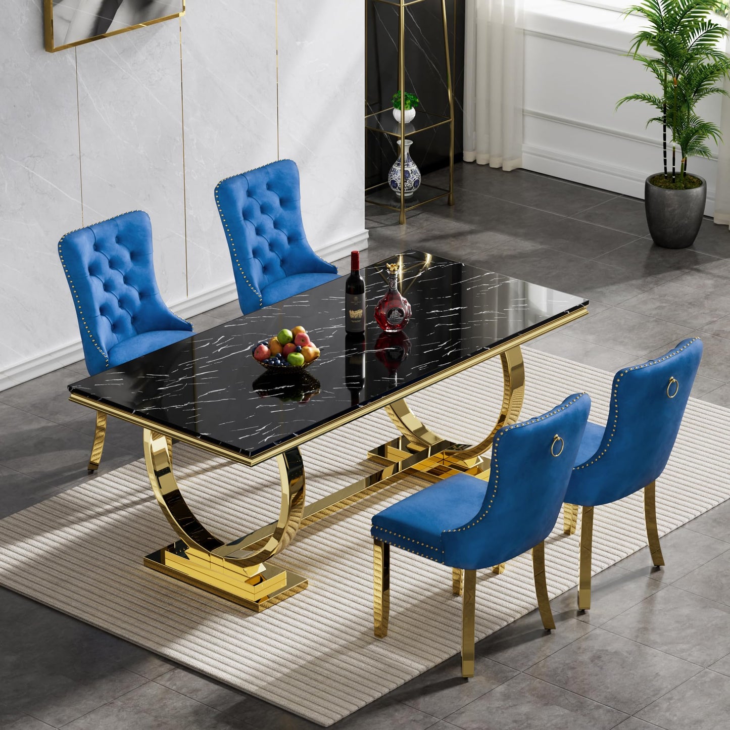 HomVent 70" Faux Marble Dining Table Set for 6, Rectangular Marble Top Kitchen Table Set, Kitchen & Dining Room Sets, Dining Table and Dining Chair