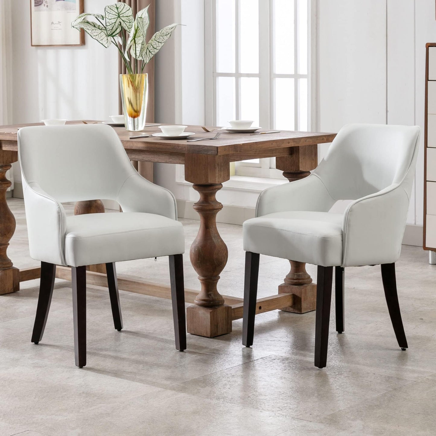 Linen Dining Chairs Set of 4 Upholstered Accent Chairs Side Chair with Wood Legs for Living Room/Dining Room/Bedroom/Restaurant, Cream