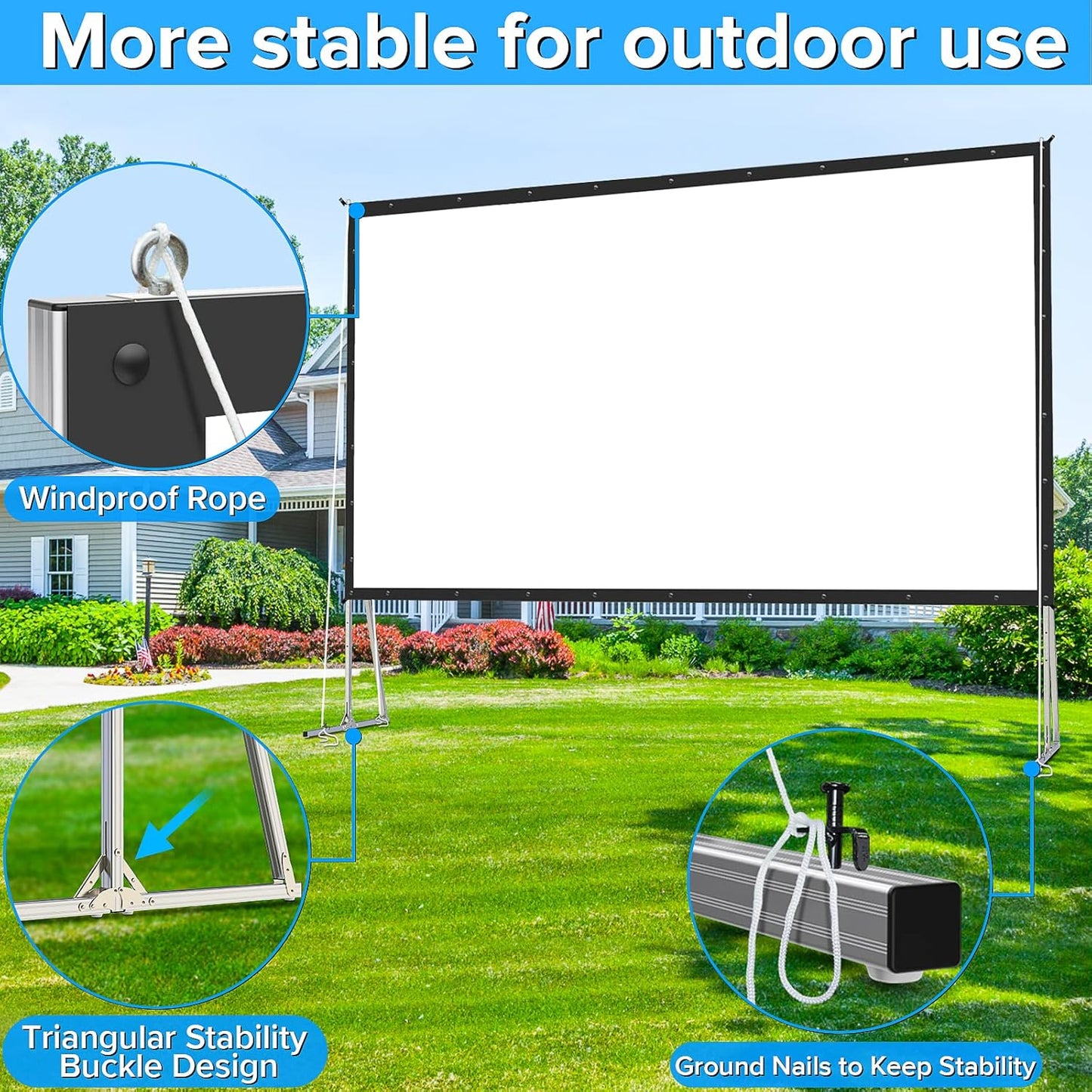 Projector Screen and Stand,JWSIT 135 inch Outdoor Movie Screen-Upgraded 3 Layers PVC 16:9 Outdoor Projector Screen,Portable Video Projection Screen with Carrying Bag for Home Theater Backyard