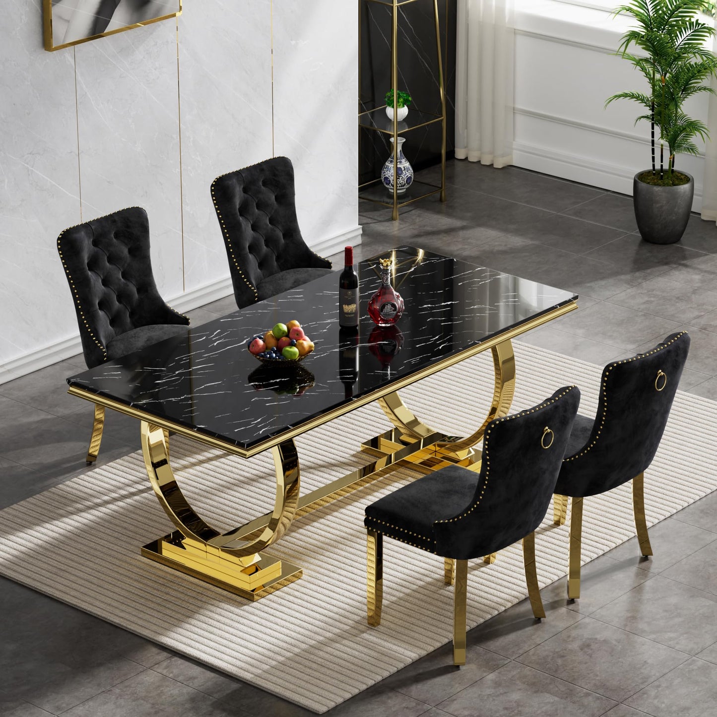 HomVent 70" Faux Marble Dining Table Set for 6, Rectangular Marble Top Kitchen Table Set, Kitchen & Dining Room Sets, Dining Table and Dining Chair