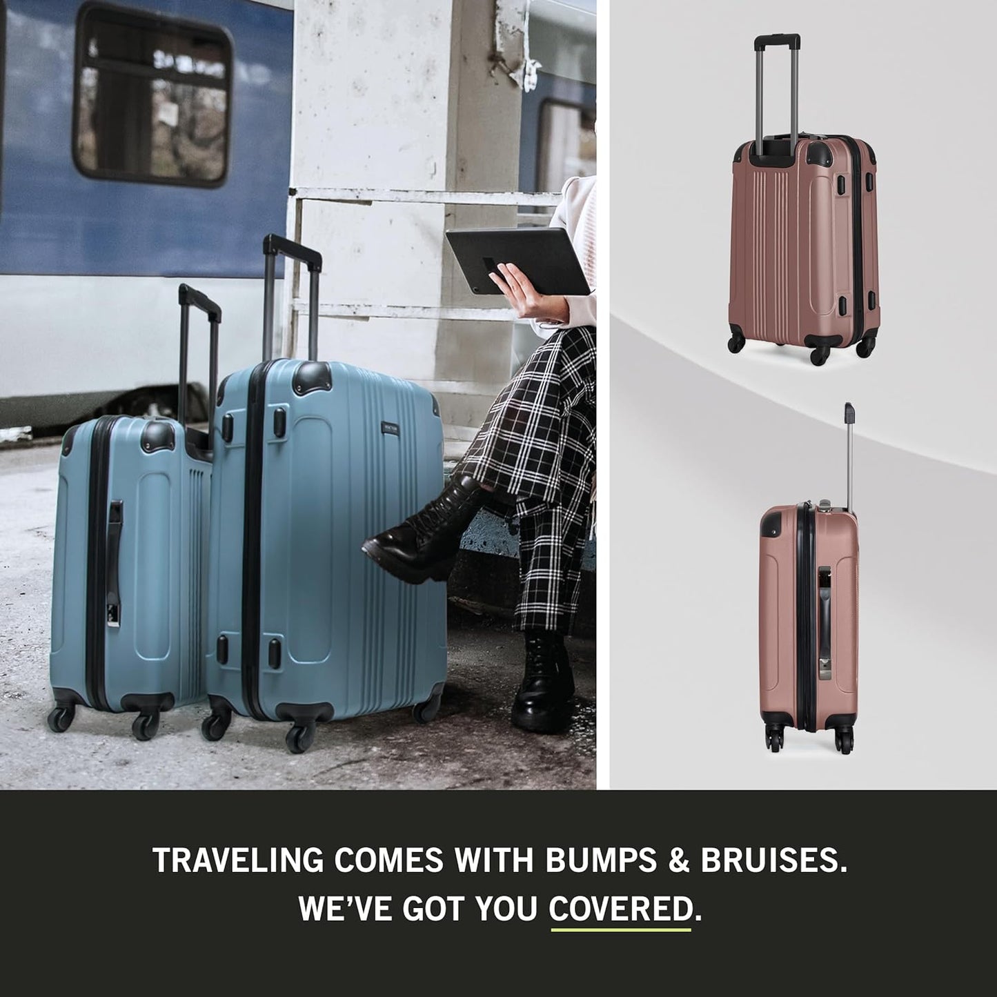 Kenneth Cole REACTION Out of Bounds Lightweight Hardshell 4-Wheel Spinner Luggage, Rose Gold, 2-Piece Set (20" & 28")
