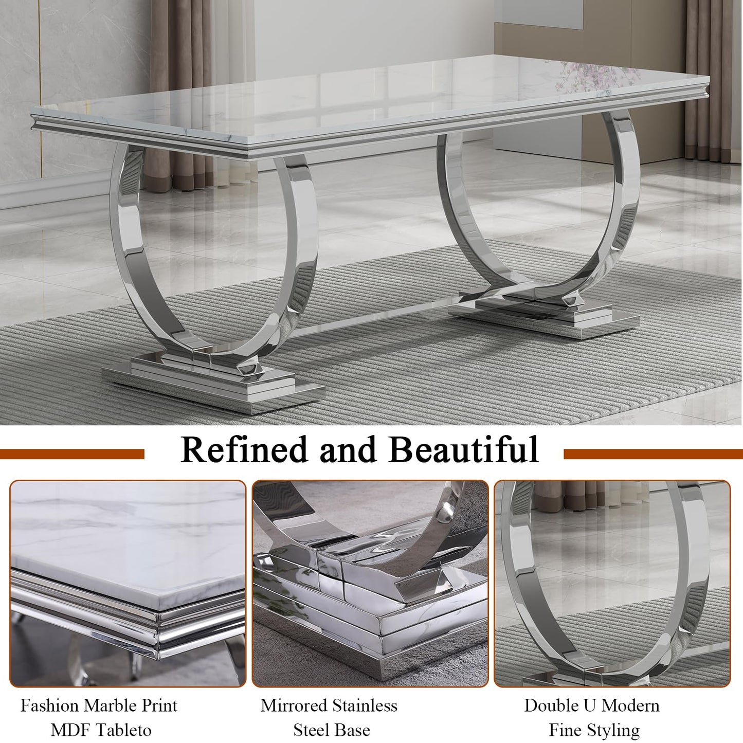 HomVent 70" Faux Marble Dining Table Set for 6, Rectangular Marble Top Kitchen Table Set, Kitchen & Dining Room Sets, Dining Table and Dining Chair