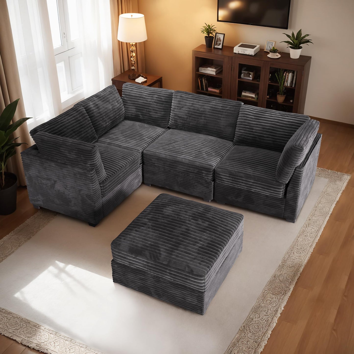 HOOOWOOO Modular Sectional Sofa,5 Pieces Sectional Couches for Living Room,98X98 L Shaped Cloud Couch Set(Grey Velvet Corduroy)