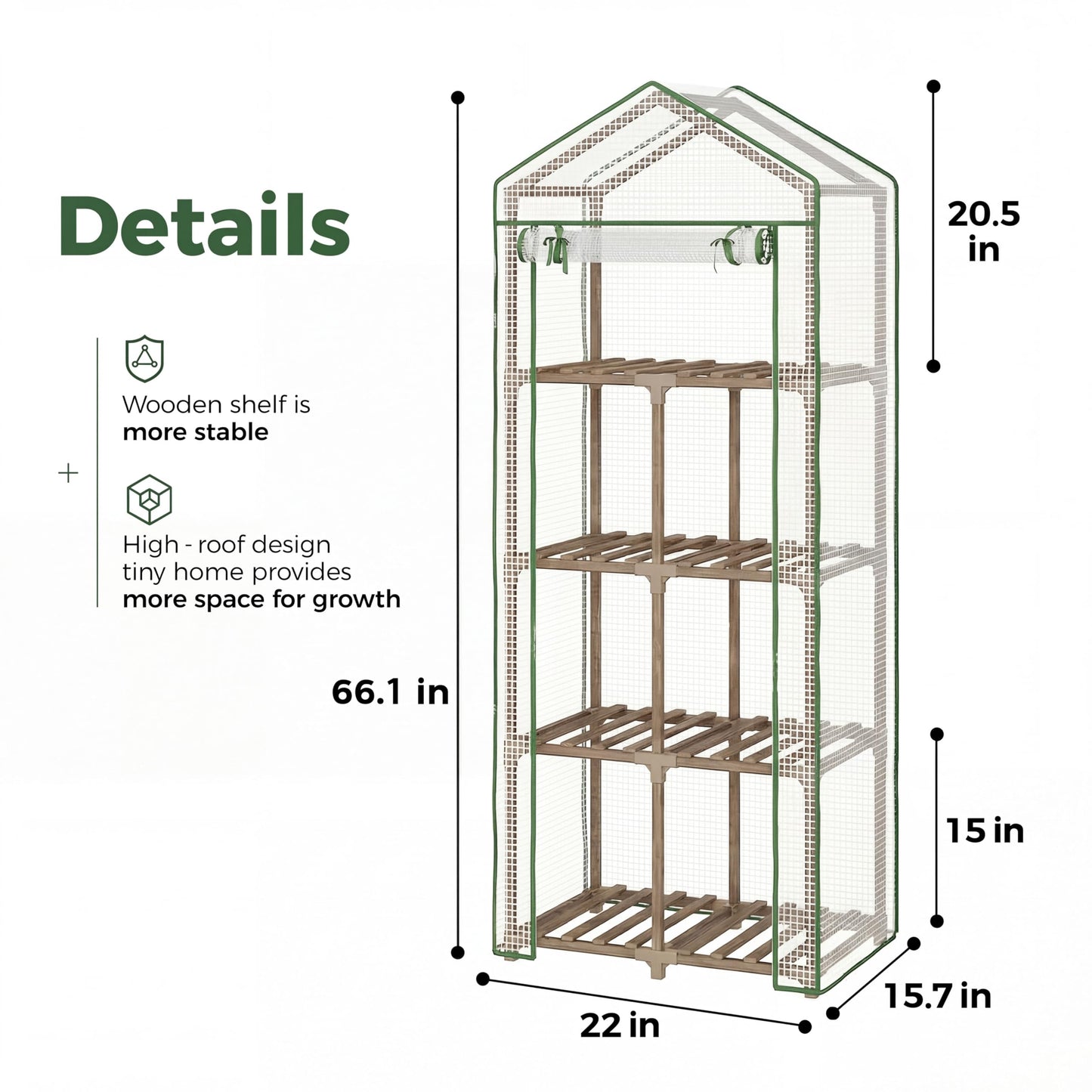 Bamworld 23 x 17 x 54-Inch Mini Greenhouses with Wheels Portable Green House with PE Cover Sturdy Eucalyptus Wood Frame Small Greenhouse for Winter Plant Frost Protection with Sturdy Eucalyptus Frame
