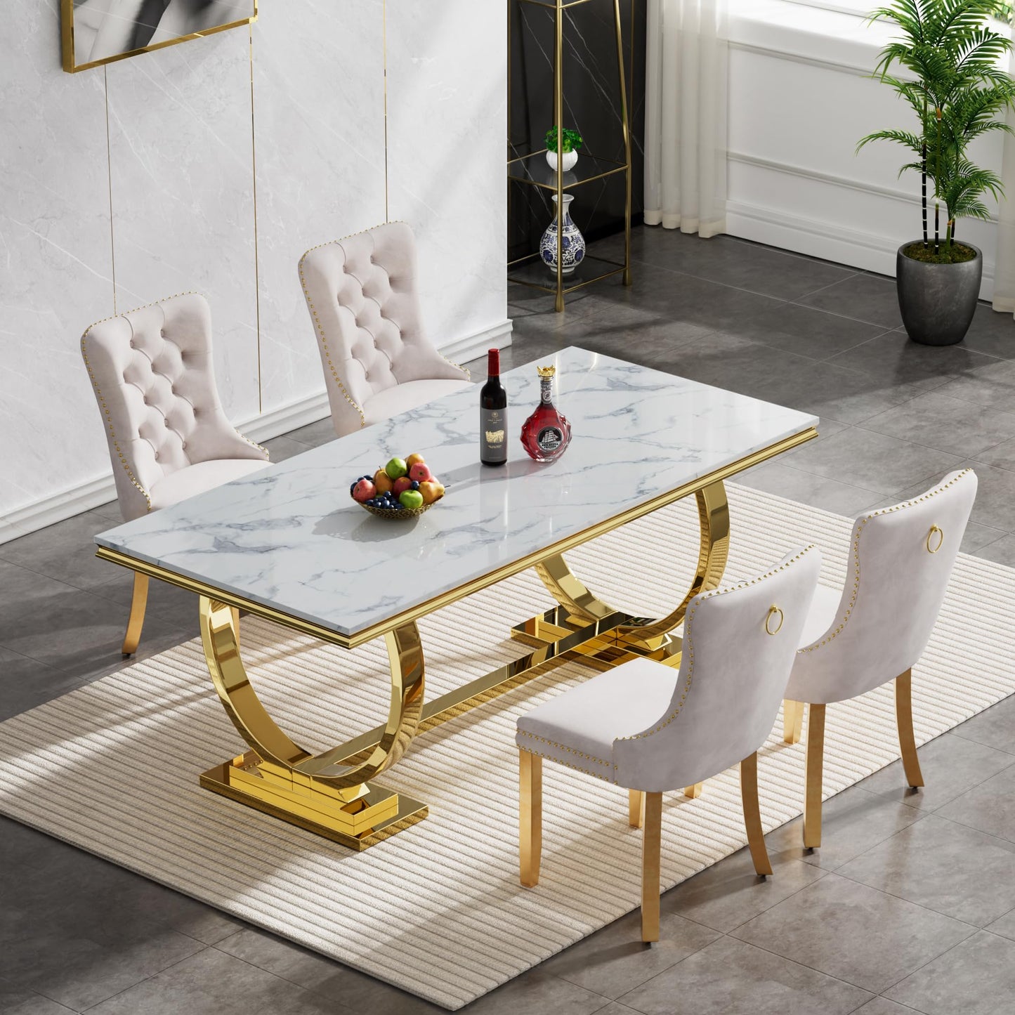 HomVent 70" Faux Marble Dining Table Set for 6, Rectangular Marble Top Kitchen Table Set, Kitchen & Dining Room Sets, Dining Table and Dining Chair