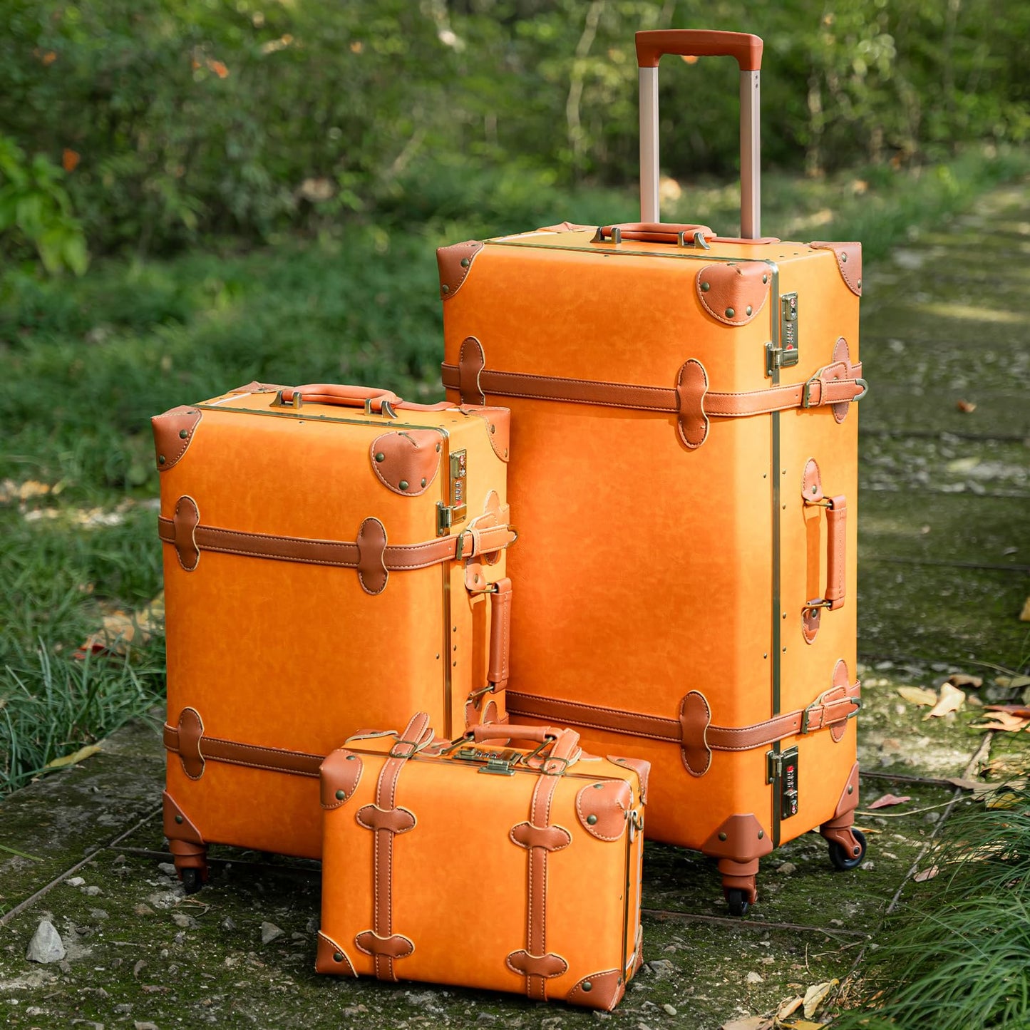 urecity Vintage Luggage Sets of 3 Piece - Hardside Lightweight Spinner Suitcases - Retro Travel Set includes Under Seat Train Case, 26"+20"+12"