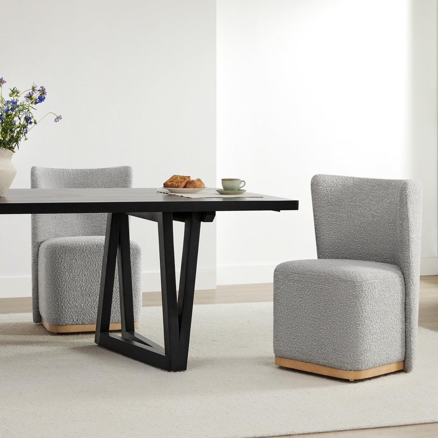 CHITA Upholstered Rolling Dining Chair on Casters Set of 4, FSC Certified Modern Fabric Dining Chair with Casters, Boucle Dining Chairs for Reading Room Waiting Room Kitchen Dining Room, Oatmeal