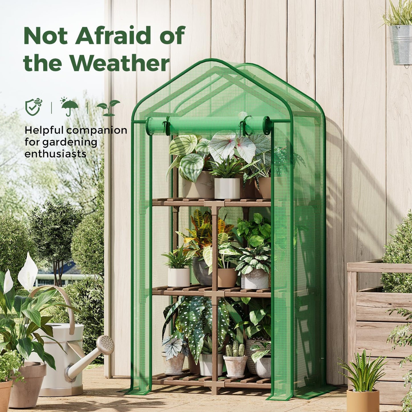 Bamworld 23 x 17 x 54-Inch Mini Greenhouses with Wheels Portable Green House with PE Cover Sturdy Eucalyptus Wood Frame Small Greenhouse for Winter Plant Frost Protection with Sturdy Eucalyptus Frame