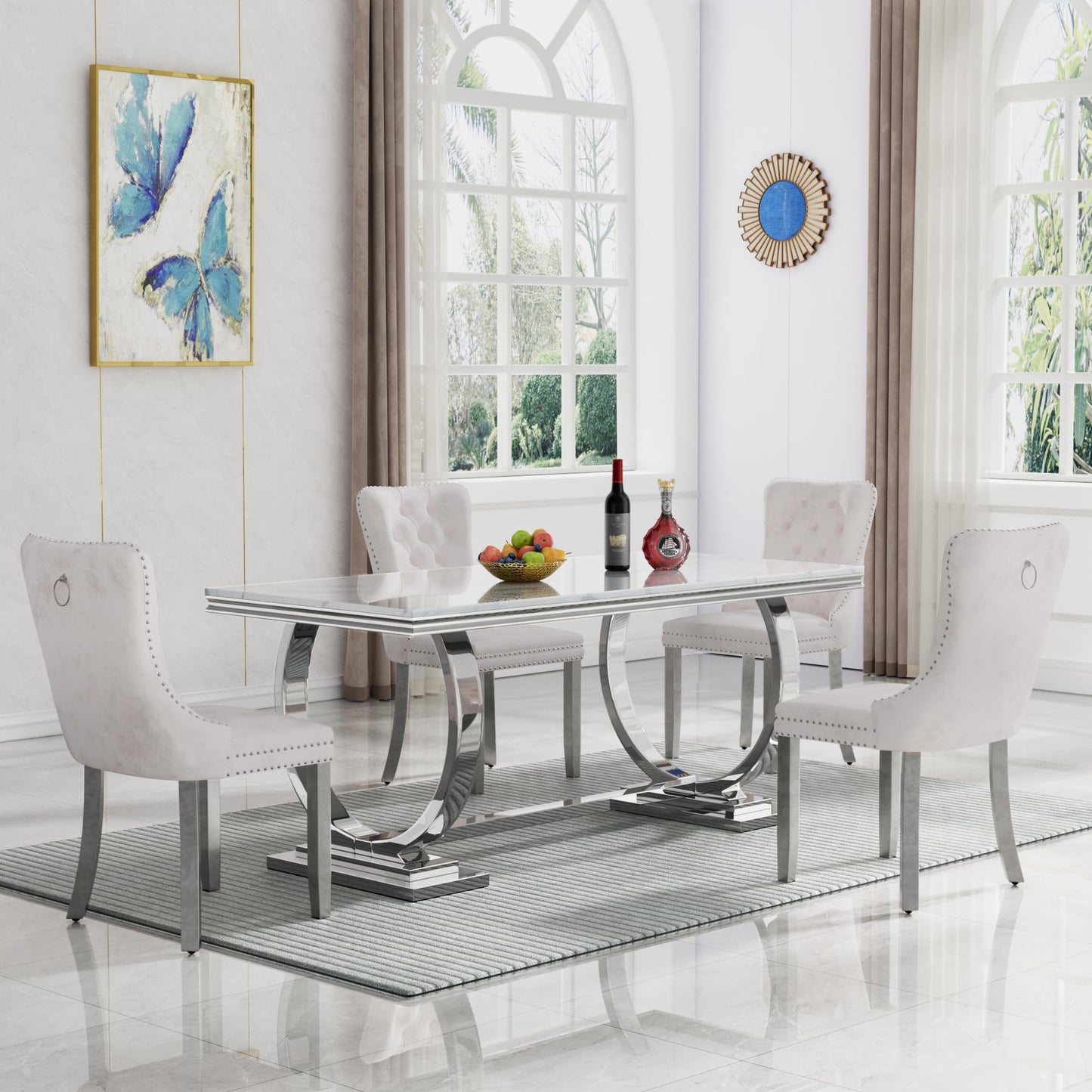HomVent 70" Faux Marble Dining Table Set for 6, Rectangular Marble Top Kitchen Table Set, Kitchen & Dining Room Sets, Dining Table and Dining Chair