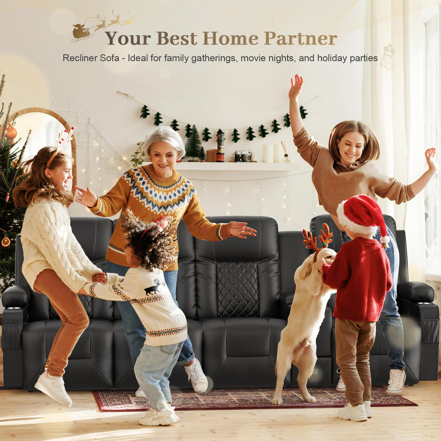 YONISEE 3 Seat Recliner Sofa, Large Reclining Sofa with Storage Console, Manual Reclining Chair with USB Ports, 2 Cell Phone Holder, 3 Seater Loveseat Recliner Couch for Living Room