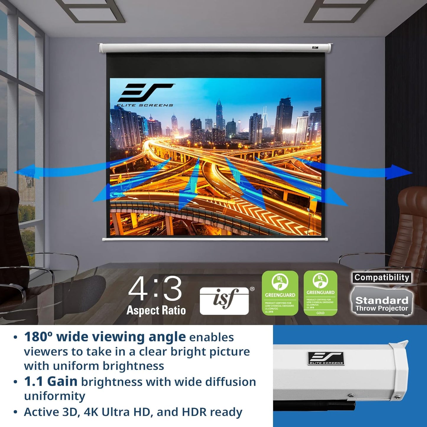 Projector Screen Elite Screens Spectrum RC1 Remote, 180-INCH Diag 16:9, Motorized Projection Screen Movie Home Theater 4K/8K Ultra HD Ready, ELECTRIC180H2
