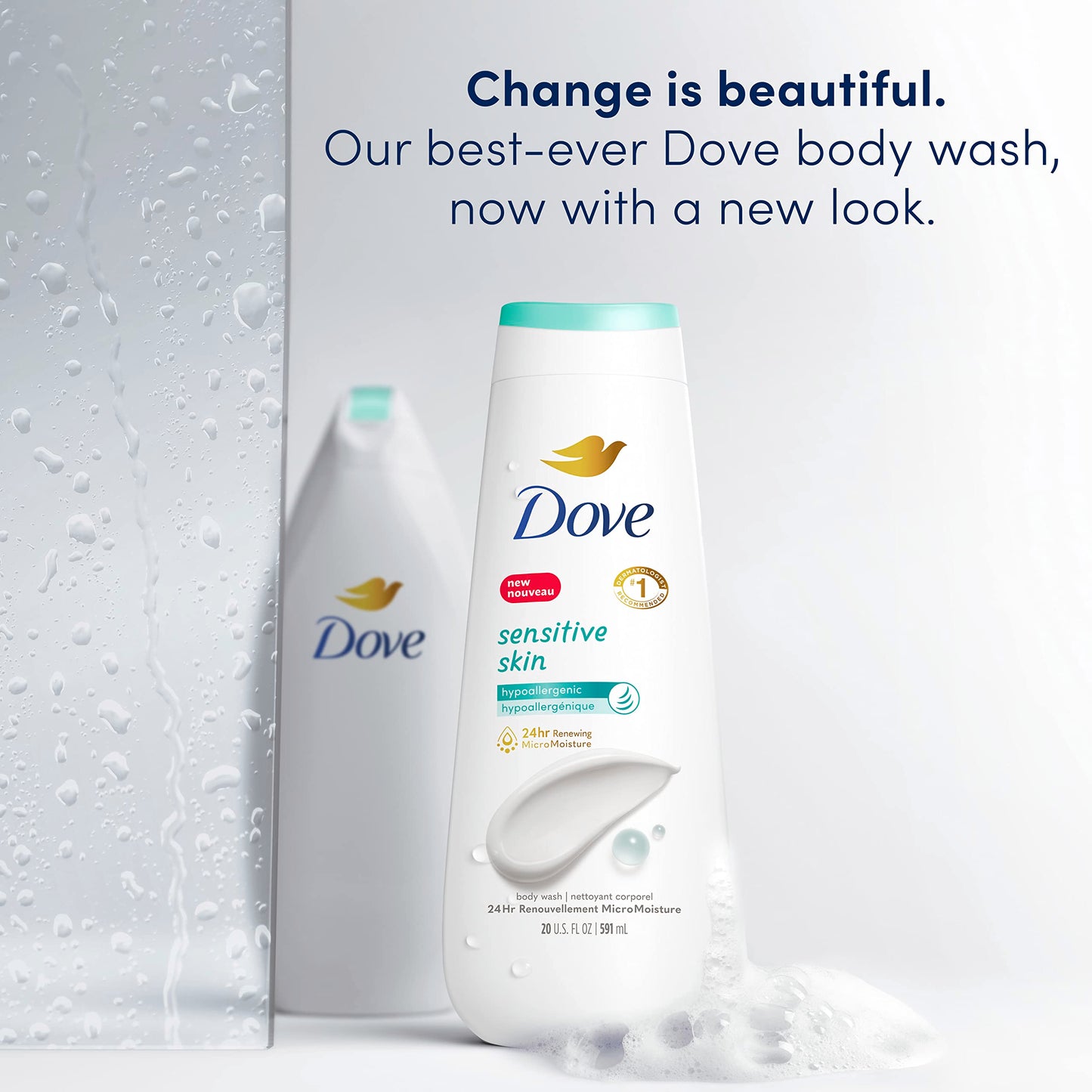 Dove Body Wash with Pump Sensitive Skin For 24hr Lotion-Soft Skin Moisturizing Skin Cleanser Gentle Hypoallergenic Formula with No Sulfates No Parabens 30.6 oz