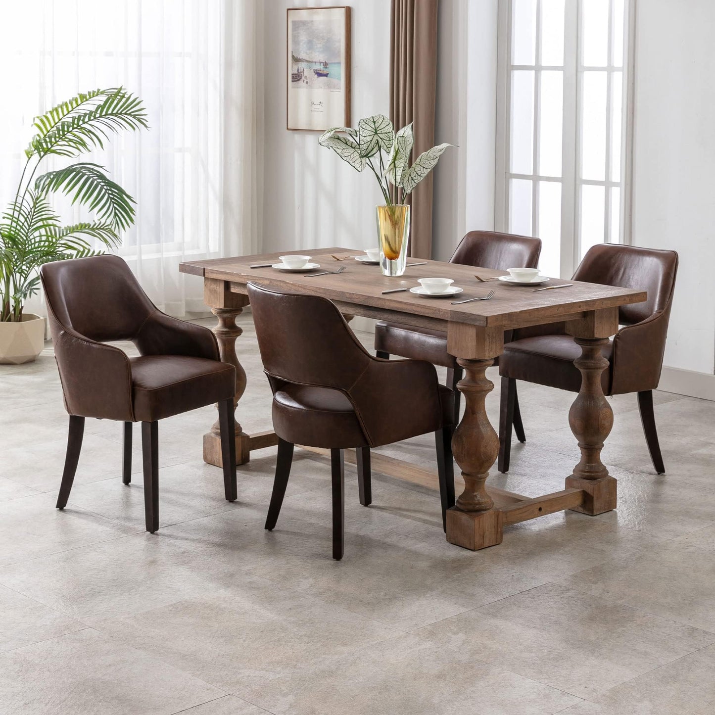 Linen Dining Chairs Set of 4 Upholstered Accent Chairs Side Chair with Wood Legs for Living Room/Dining Room/Bedroom/Restaurant, Cream