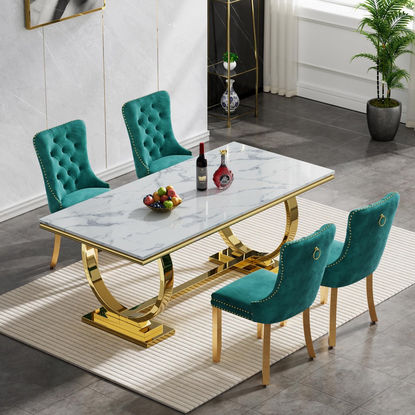 HomVent 70" Faux Marble Dining Table Set for 6, Rectangular Marble Top Kitchen Table Set, Kitchen & Dining Room Sets, Dining Table and Dining Chair