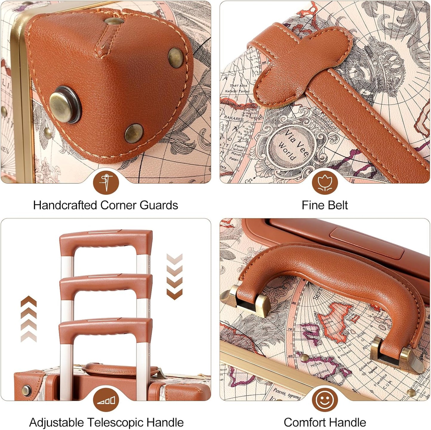 urecity Vintage Luggage Sets of 3 Piece - Hardside Lightweight Spinner Suitcases - Retro Travel Set includes Under Seat Train Case, 26"+20"+12"
