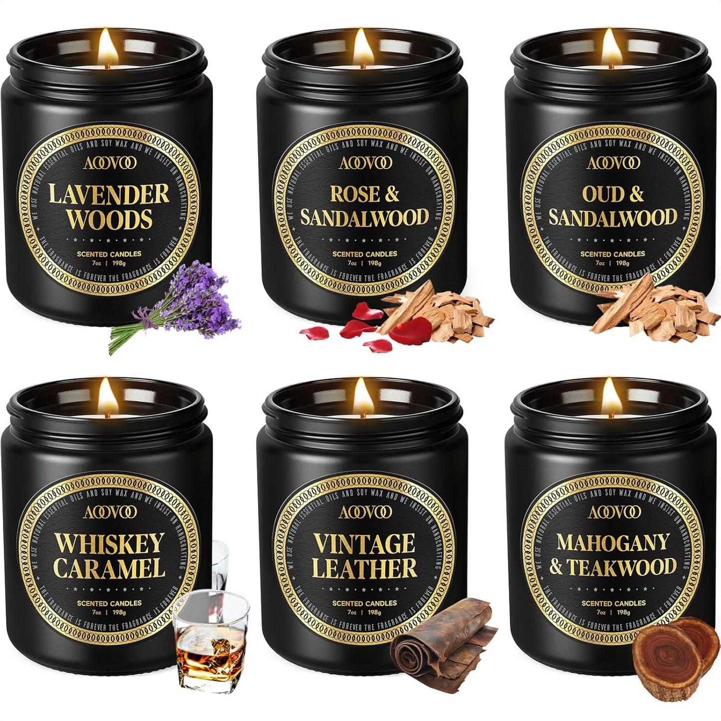 AOOVOO Scented Candles Gift Set - 6 Pack Men Candles for Home Scented, Soy Candle Set for Men, 42 oz 300 Hour Long Lasting Candle for Birthday, Father's Day, Valentine, Christmas, Anniversary