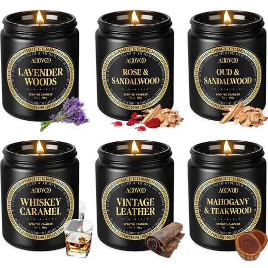 AOOVOO Scented Candles Gift Set - 6 Pack Men Candles for Home Scented, Soy Candle Set for Men, 42 oz 300 Hour Long Lasting Candle for Birthday, Father's Day, Valentine, Christmas, Anniversary