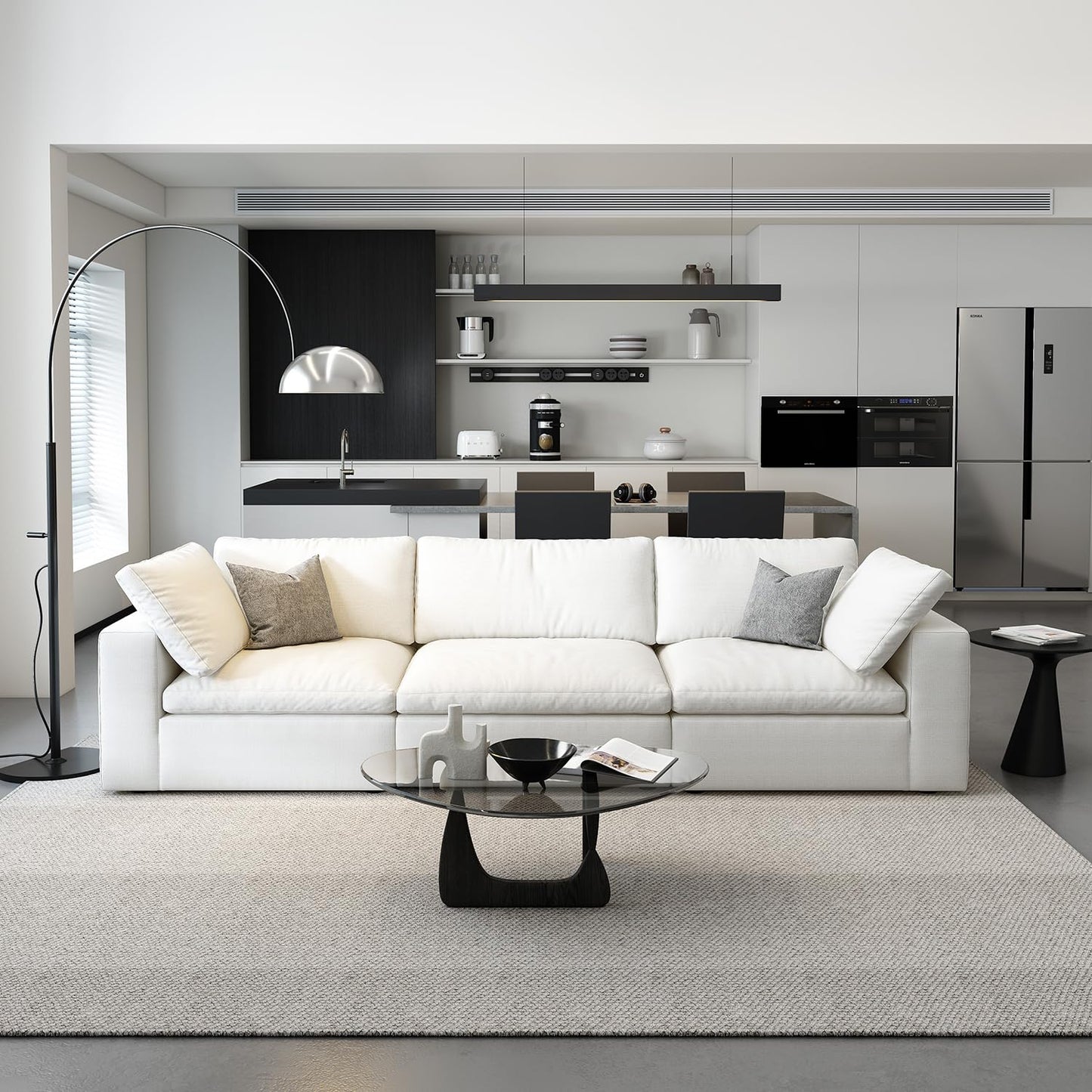 Cloud Modular Sectional Sofa with Storage Ottoman,120" L Shaped Sectional Couches for Living Room,Down Filled Comfort Minimalist Deep Sofa Couches for Office Apartment (White, 3 Seater+1 Ottoman)