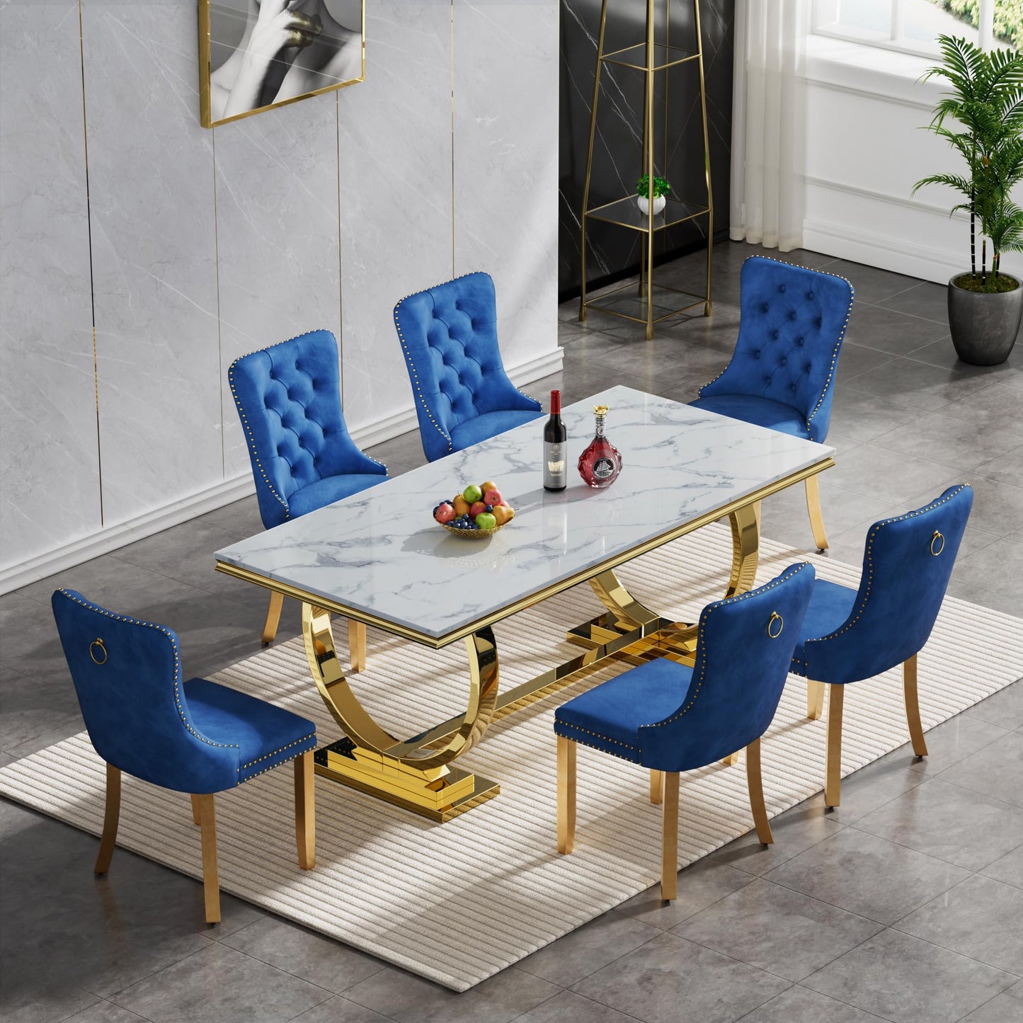 HomVent 70" Faux Marble Dining Table Set for 6, Rectangular Marble Top Kitchen Table Set, Kitchen & Dining Room Sets, Dining Table and Dining Chair