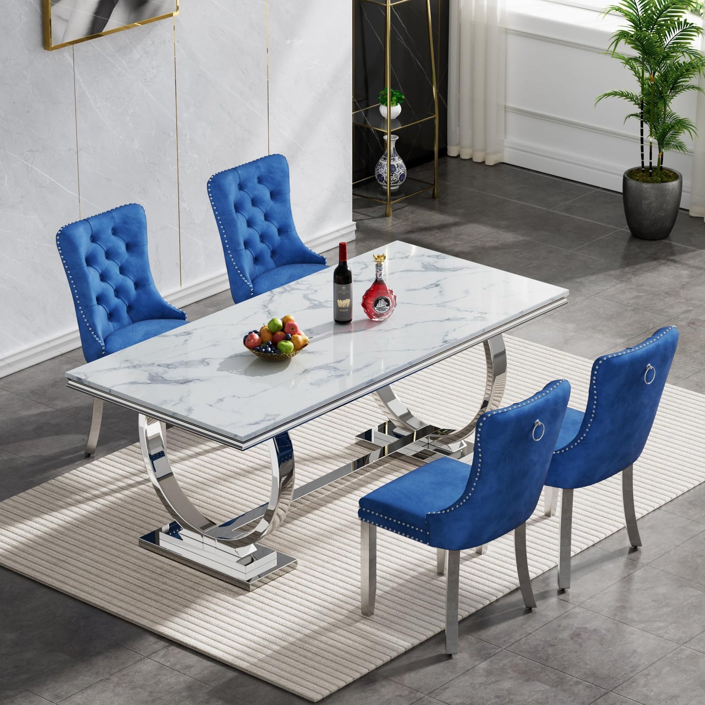 HomVent 70" Faux Marble Dining Table Set for 6, Rectangular Marble Top Kitchen Table Set, Kitchen & Dining Room Sets, Dining Table and Dining Chair
