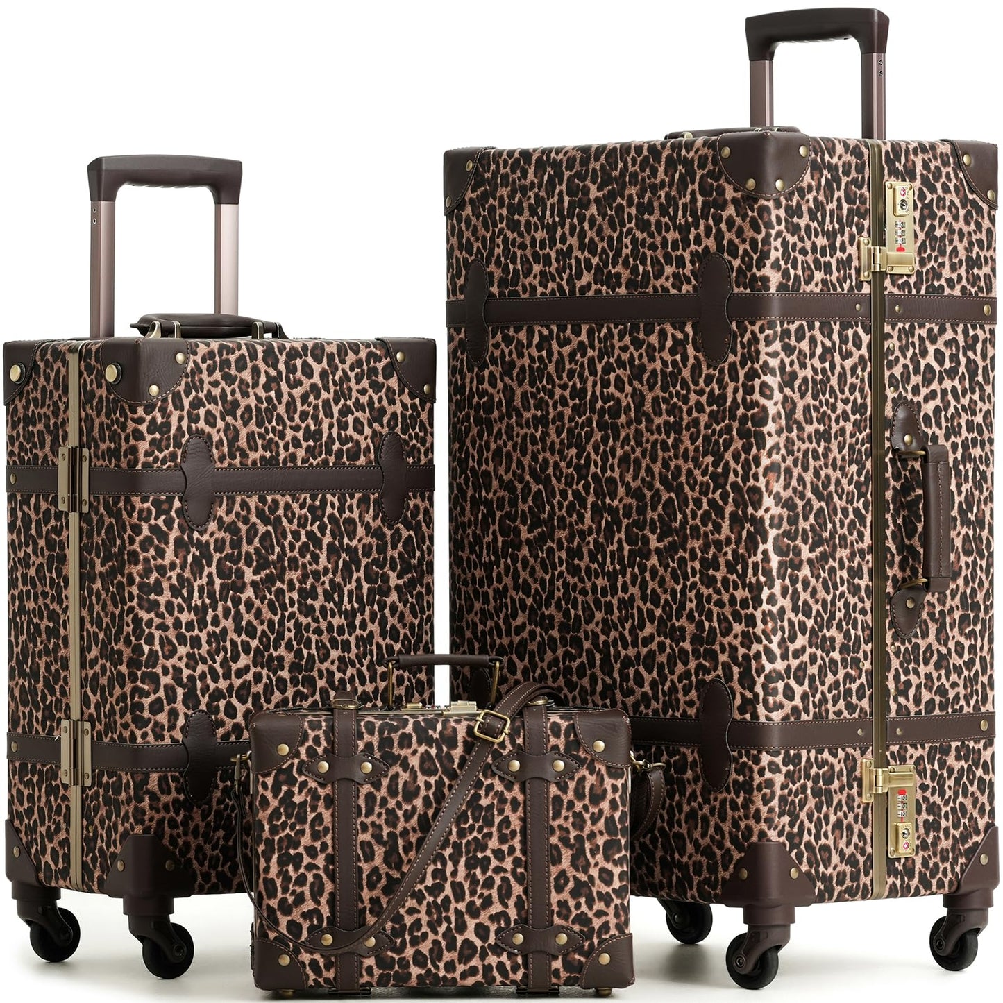 urecity Vintage Luggage Sets of 3 Piece - Hardside Lightweight Spinner Suitcases - Retro Travel Set includes Under Seat Train Case, 26"+20"+12"