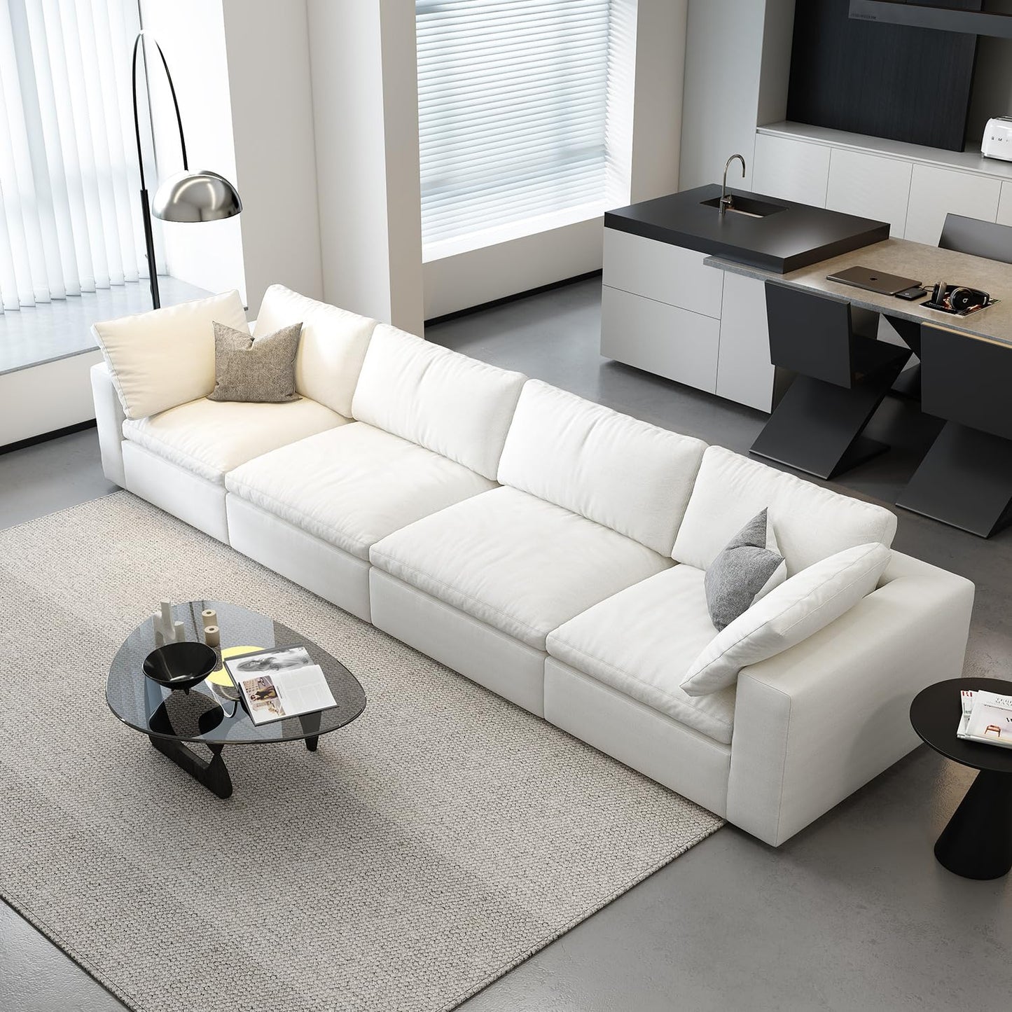 Cloud Modular Sectional Sofa with Storage Ottoman,120" L Shaped Sectional Couches for Living Room,Down Filled Comfort Minimalist Deep Sofa Couches for Office Apartment (White, 3 Seater+1 Ottoman)