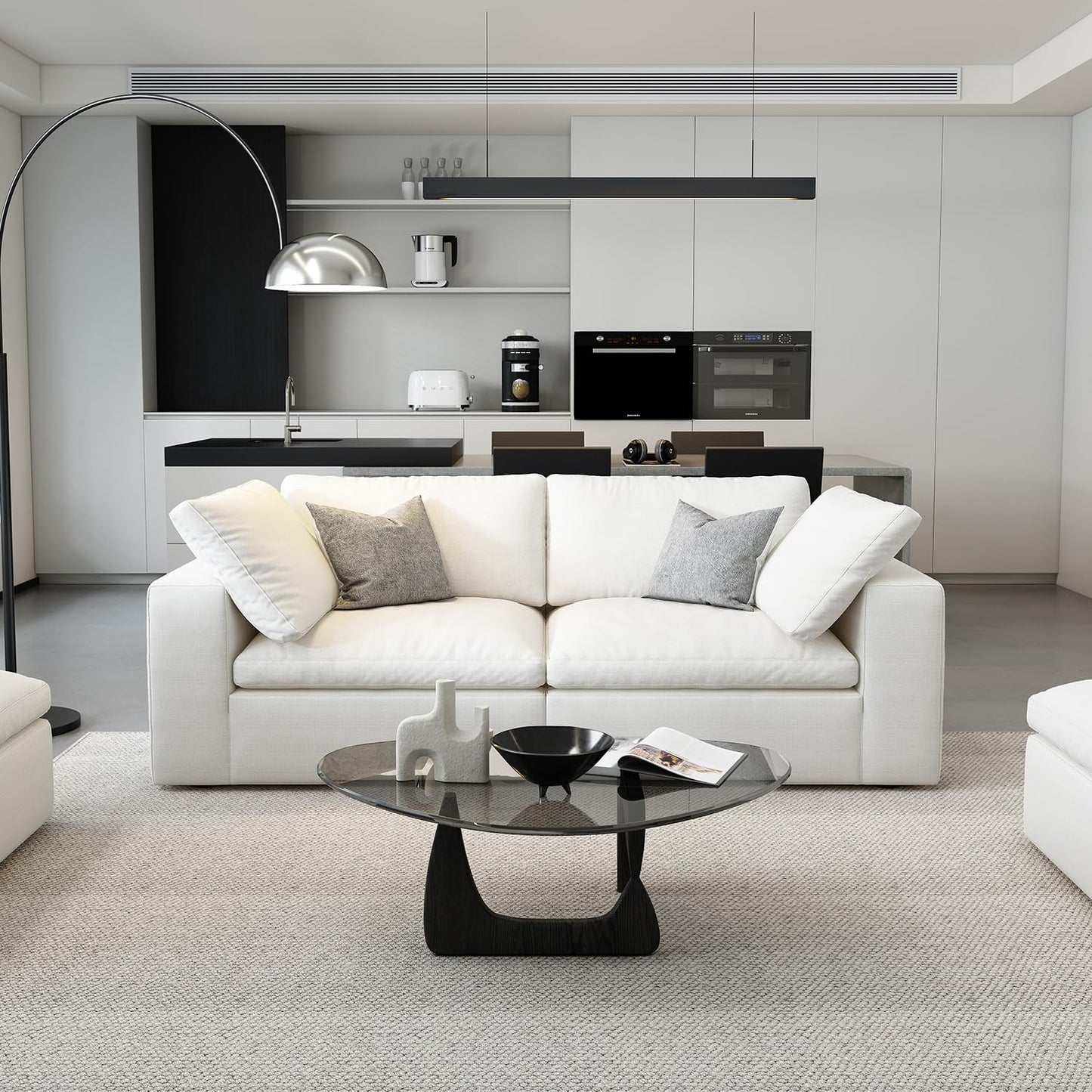 Cloud Modular Sectional Sofa with Storage Ottoman,120" L Shaped Sectional Couches for Living Room,Down Filled Comfort Minimalist Deep Sofa Couches for Office Apartment (White, 3 Seater+1 Ottoman)