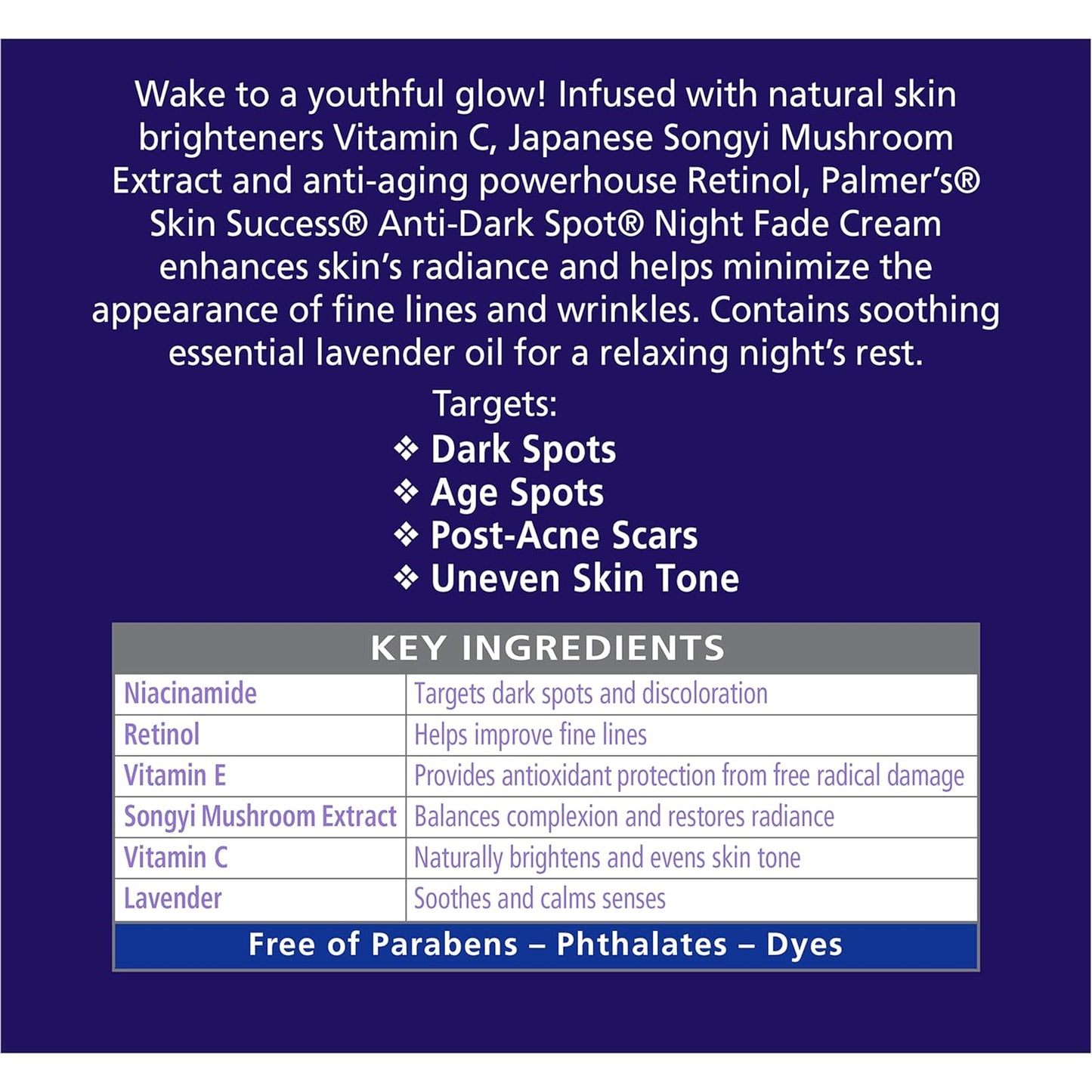 Palmer's Skin Success Anti-Dark Spot Nighttime Fade Cream with Retinol & Niacinamide, Dark Spot Corrector for Face, Night Moisturizer Helps Reduce Dark Spots, Fine Lines & Wrinkles, 2.7 Ounce