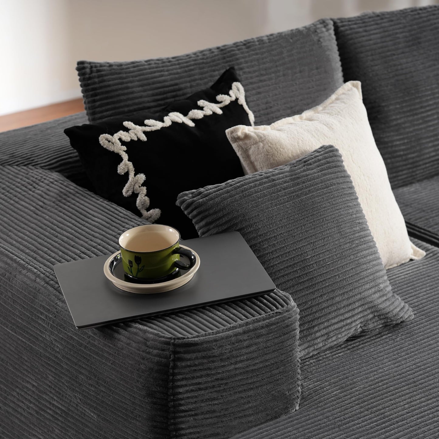 ovios 104" Cloud Sectional Couch with L-Shape Chaise,Modern Modular Sofa with Deep Seat, Upholstered Couches for Living Room Bedroom,No Assembly Required, Black (Corduroy Fabric)