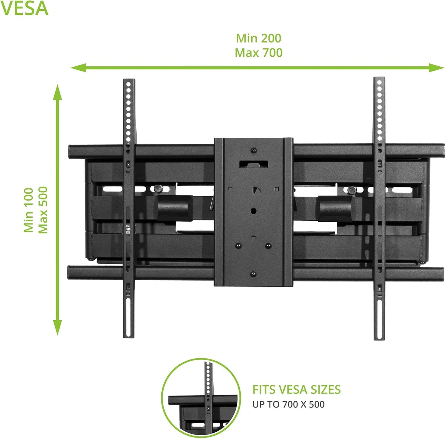 Kanto FMX3C Full Motion Articulating Adjustable TV Wall Mount for 50 to 100 inch TVs | Supports up to 150 lbs. | Up to 28" Extension | +15° to -5° Tilt | 88° Swivel | VESA from 200x100 to 700x500