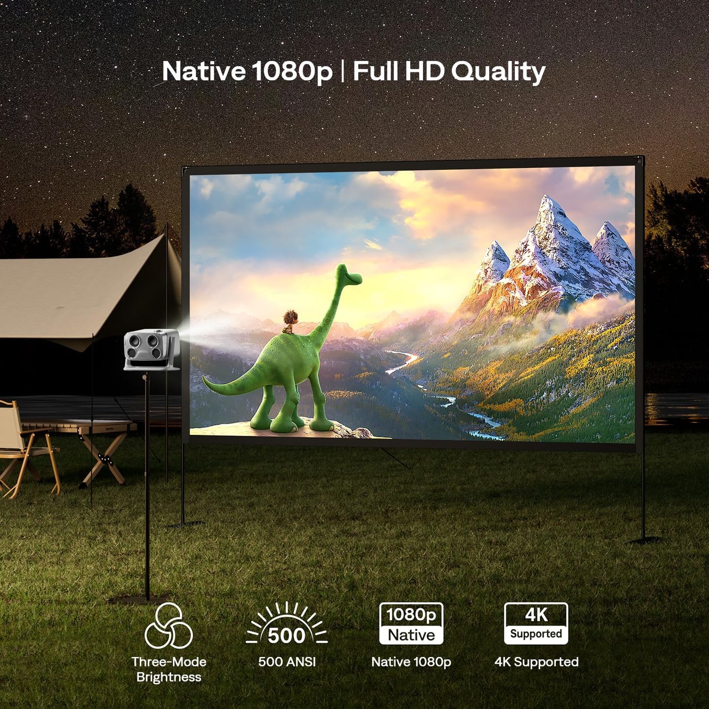 BOOM mini 4-in-1 Smart Projector Built-in Google TV, 10,000+ Apps, Real-Time Focus & Keystone, 20W Speakers DoIby Audio, 500 ANSI Lumens Outdoor Movie Projector with WiFi and Bluetooth, Black