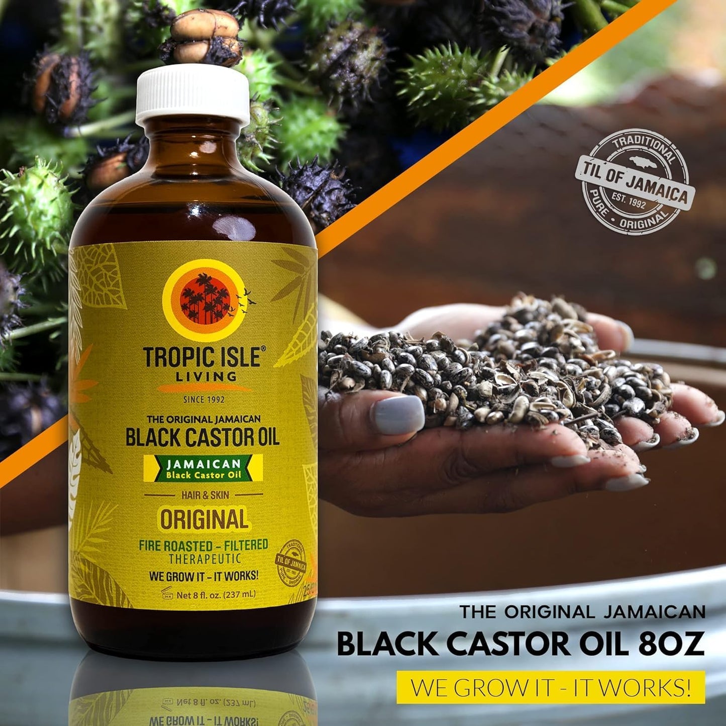 Tropic Isle Living Jamaican Black Castor Oil 8oz - For Hair Growth, Skin Conditioning, Eyebrows & Eyelashes, Scalp and Nail Care. Strengthen, Moisture & Repair