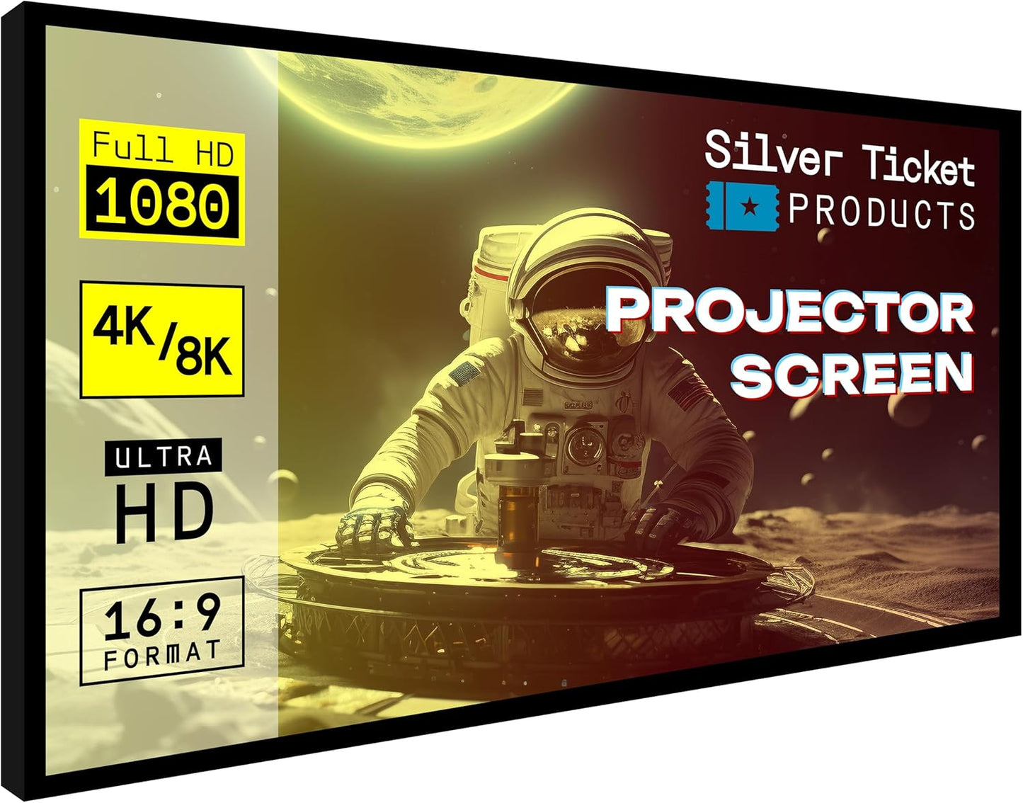 Silver Ticket Products STR Series 6 Piece White 1.1 Gain 120" Diagonal 16:9 Format Projection Screen, Aluminum Frame, Wall Mounted, 109.25x63.625 inches STR-169120