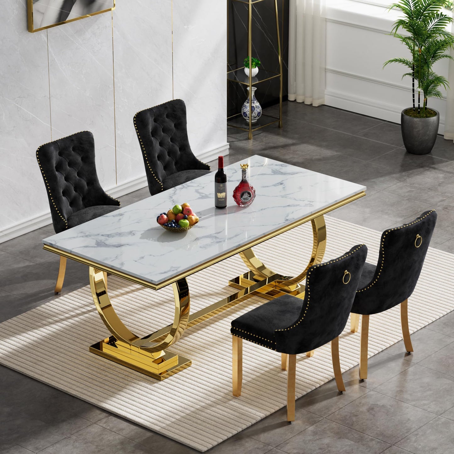 HomVent 70" Faux Marble Dining Table Set for 6, Rectangular Marble Top Kitchen Table Set, Kitchen & Dining Room Sets, Dining Table and Dining Chair