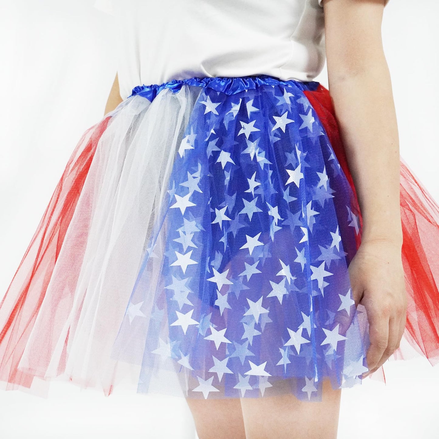 Plus Size Women Adult Red White Blue Running Tutu Skirt,Teens 4th of July Tutu L/3XL USA Star Tulle Skirt Patriotic Costume