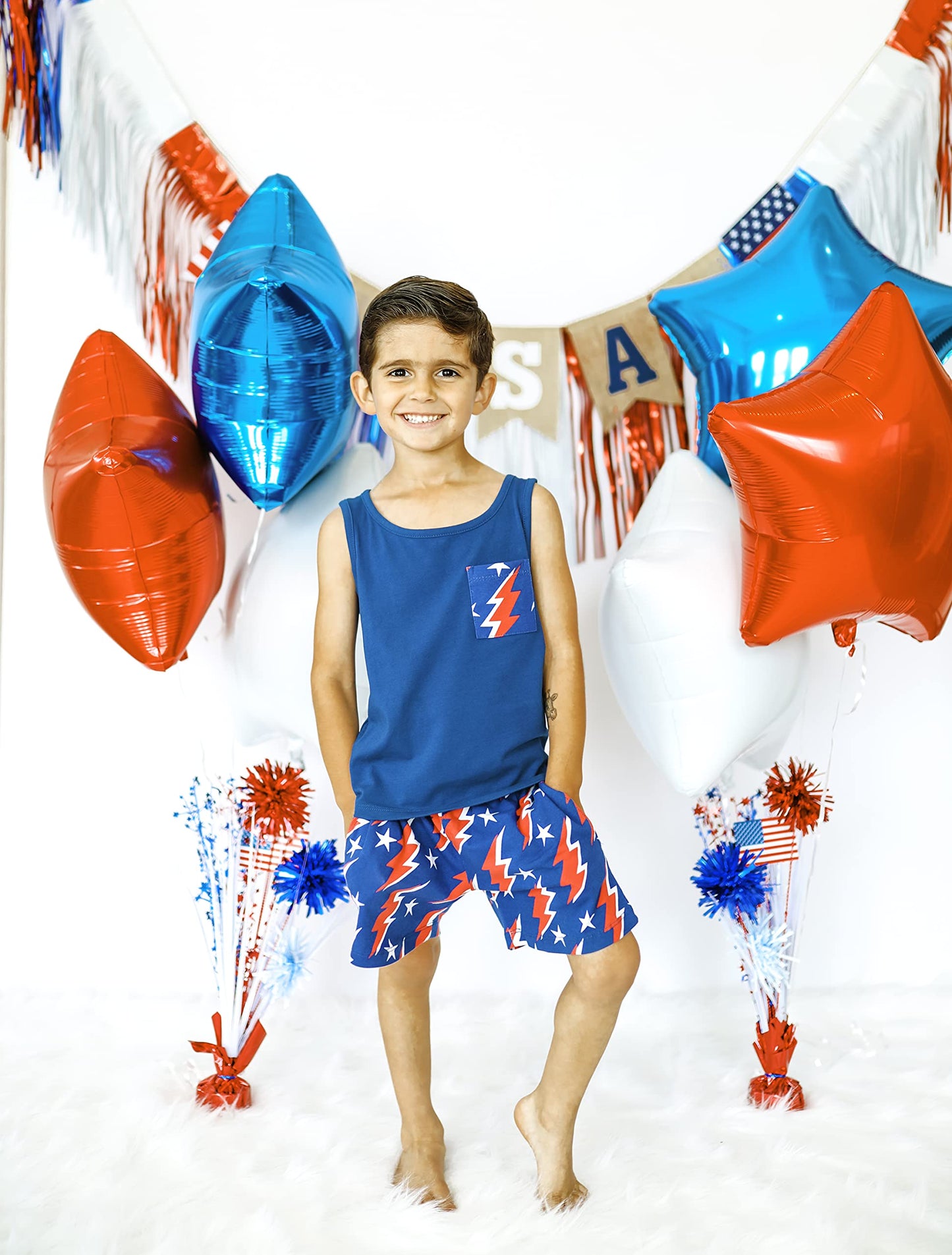 Unique Baby Boys American Boy 4th of July 2pc Tank Shorts Set