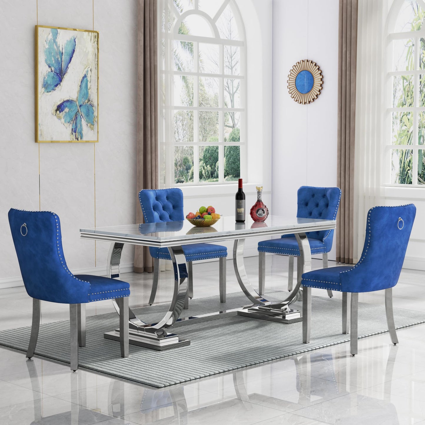 HomVent 70" Faux Marble Dining Table Set for 6, Rectangular Marble Top Kitchen Table Set, Kitchen & Dining Room Sets, Dining Table and Dining Chair