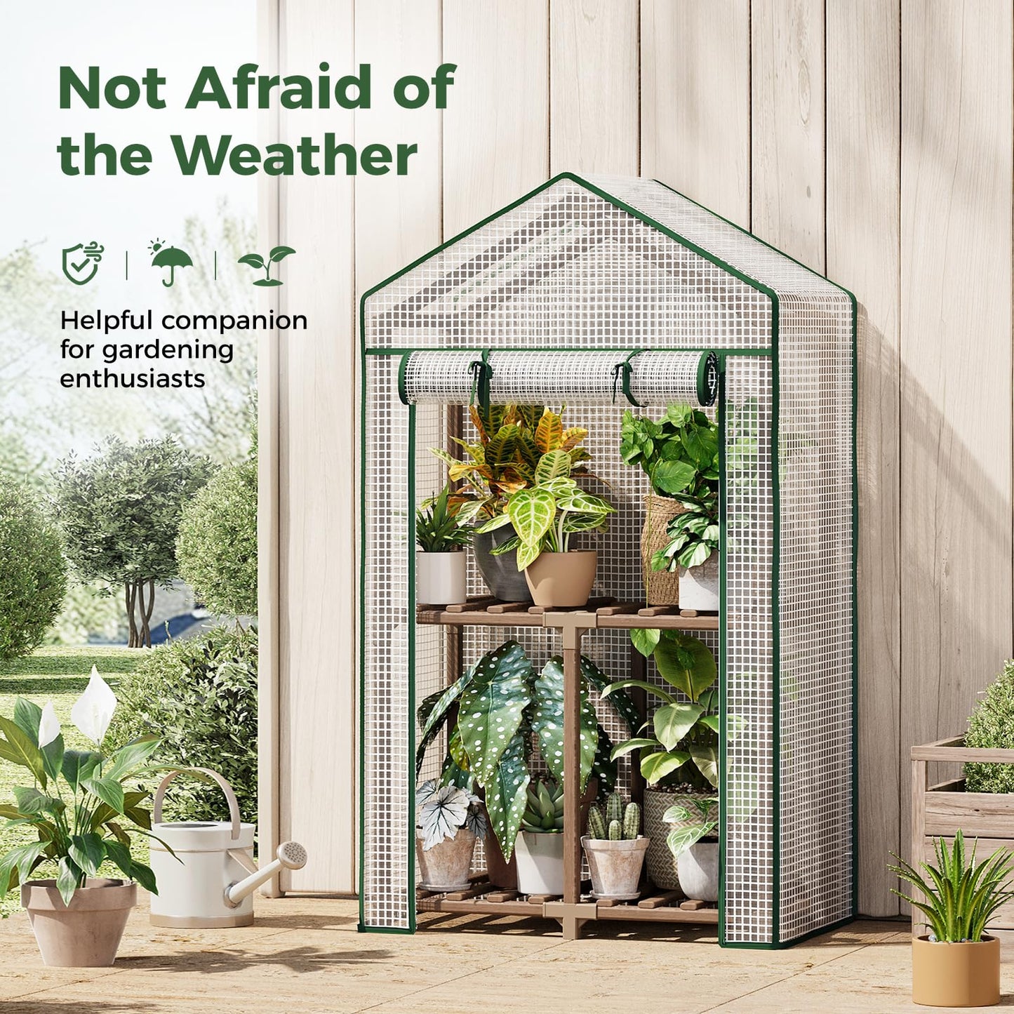 Bamworld 23 x 17 x 54-Inch Mini Greenhouses with Wheels Portable Green House with PE Cover Sturdy Eucalyptus Wood Frame Small Greenhouse for Winter Plant Frost Protection with Sturdy Eucalyptus Frame