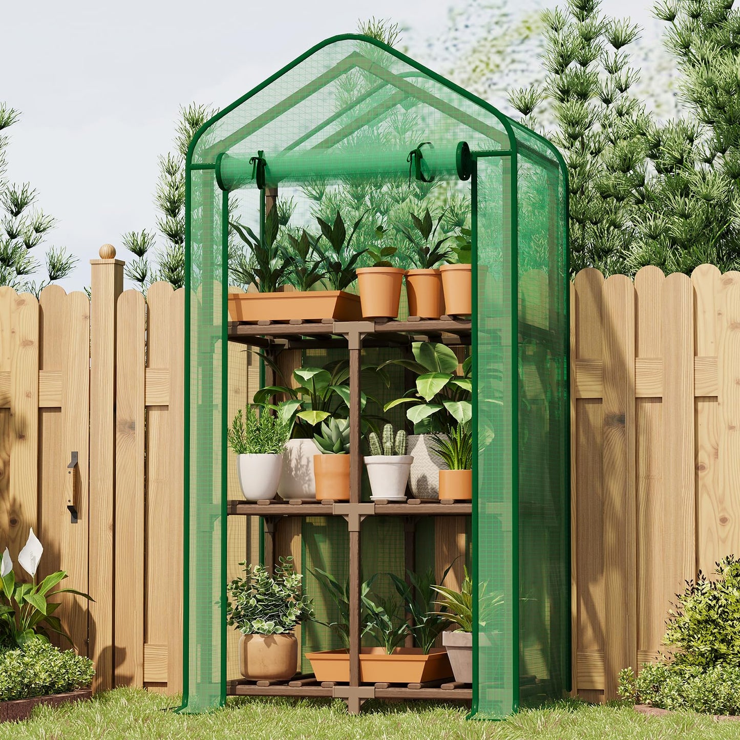 Bamworld 23 x 17 x 54-Inch Mini Greenhouses with Wheels Portable Green House with PE Cover Sturdy Eucalyptus Wood Frame Small Greenhouse for Winter Plant Frost Protection with Sturdy Eucalyptus Frame