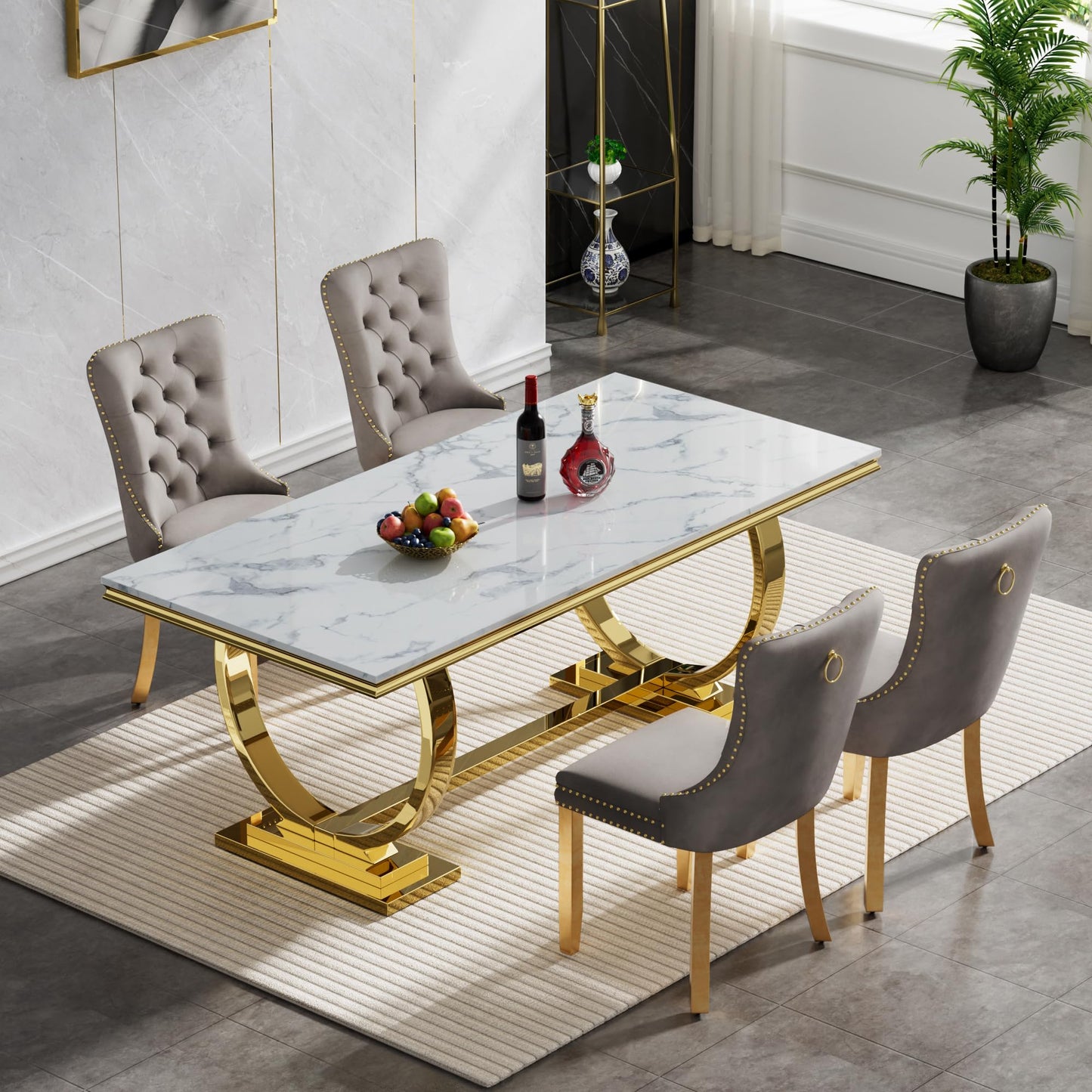 HomVent 70" Faux Marble Dining Table Set for 6, Rectangular Marble Top Kitchen Table Set, Kitchen & Dining Room Sets, Dining Table and Dining Chair